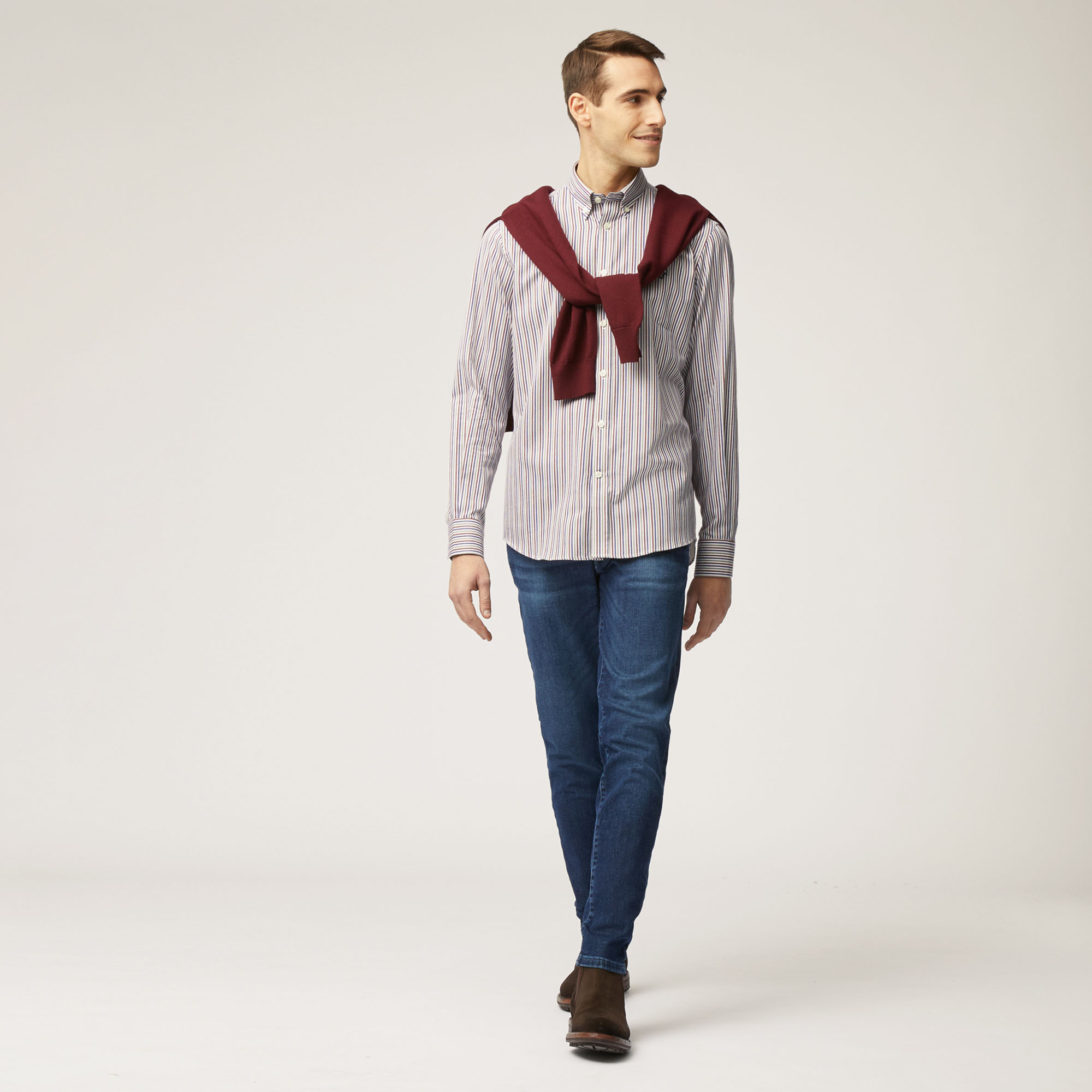 Camicia In Cotone A Righe , Marrone, large image number 3