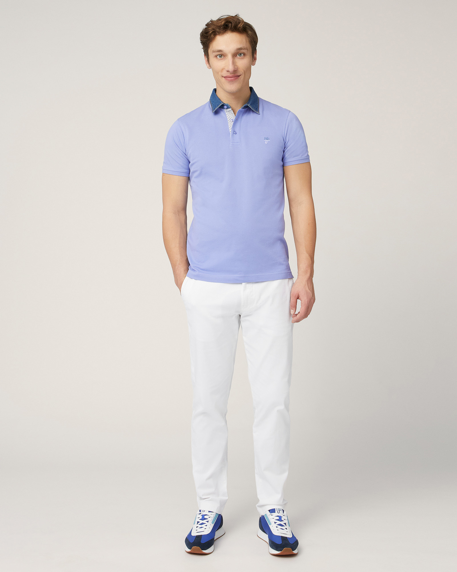 Polo-Shirt with Denim Collar, Hydrangea Purple, large image number 3