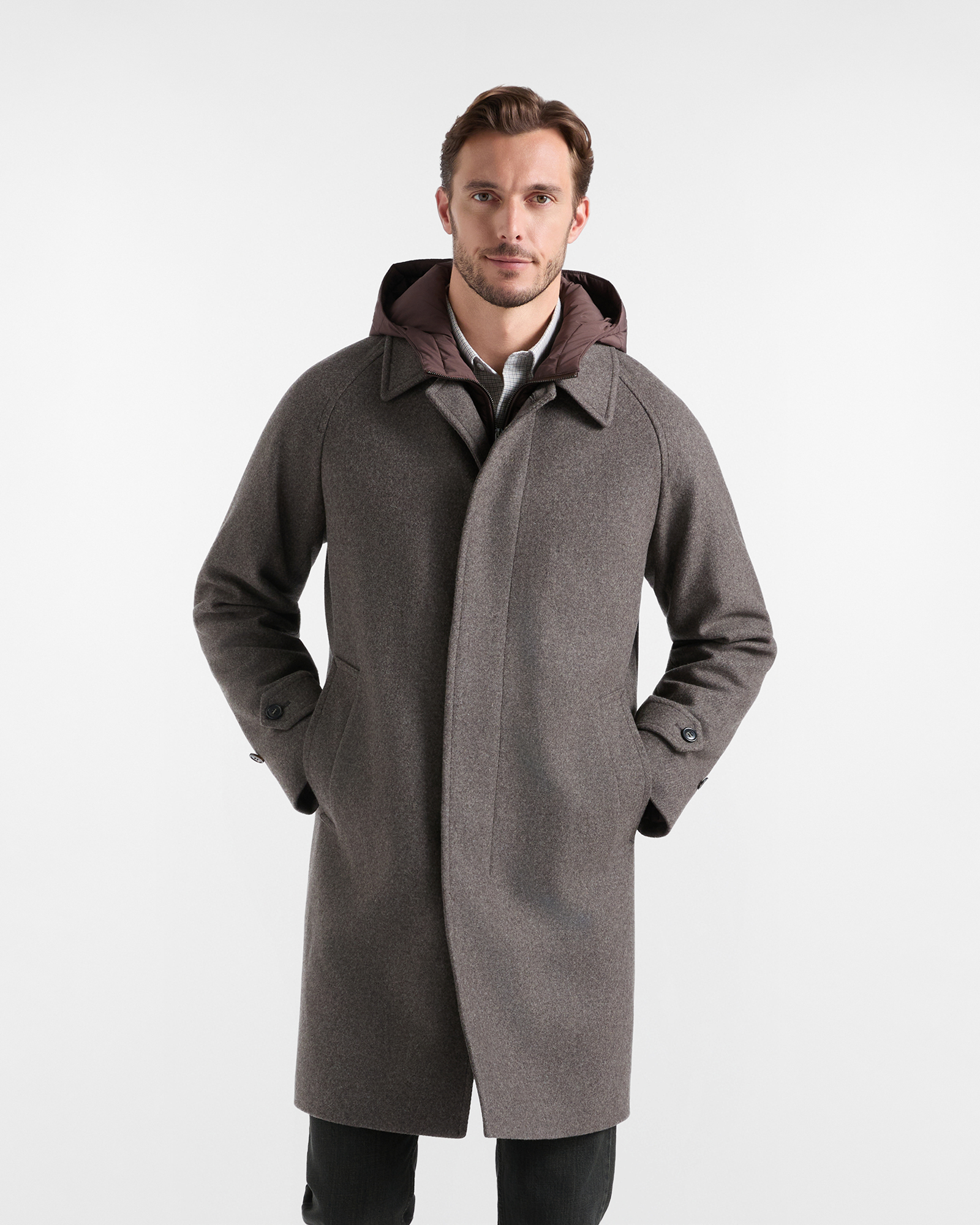 Men&rsquo;s Wool Coat with Removable Dark Brown Bib