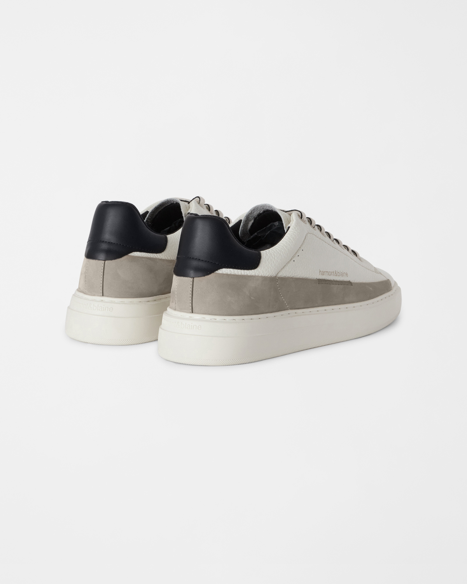 Men's grained leather sneakers with nubuck band, OFF WHITE - BEIGE, large image number 2