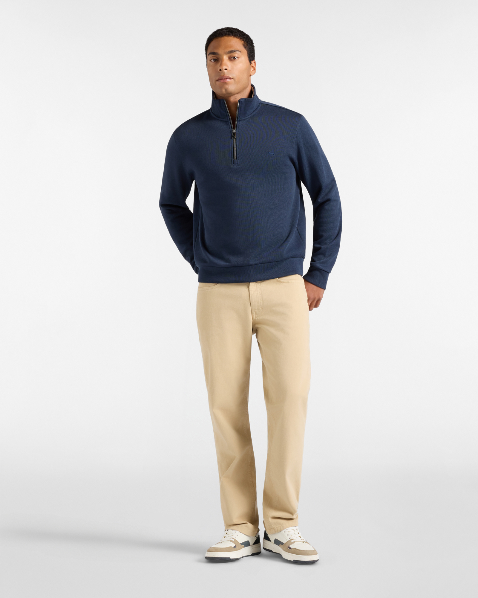 Men's Regular Fit half-zip ribbed cotton sweatshirt, NAVY BLUE, large image number 3