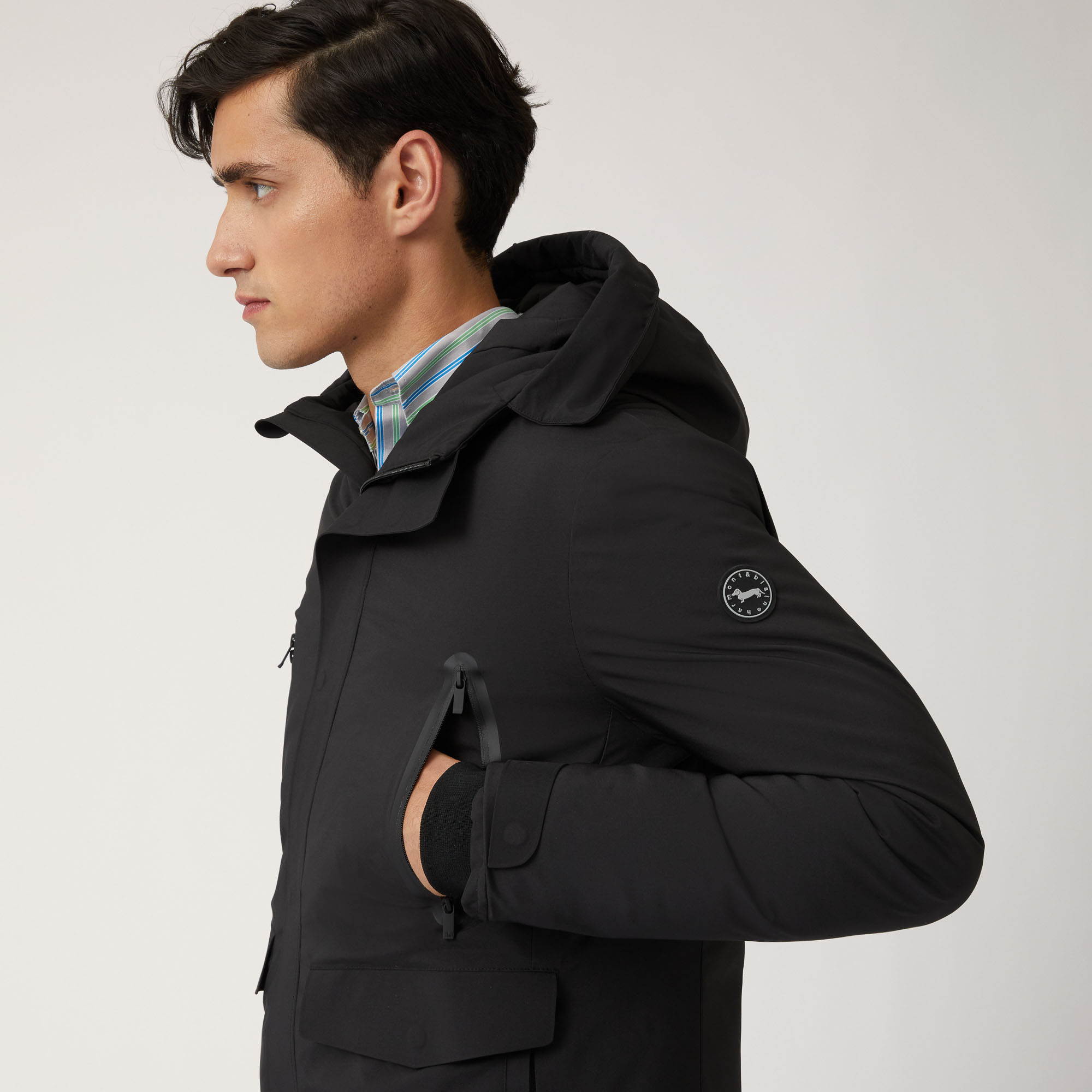 Hooded Technical Fabric Jacket, Black, large image number 2