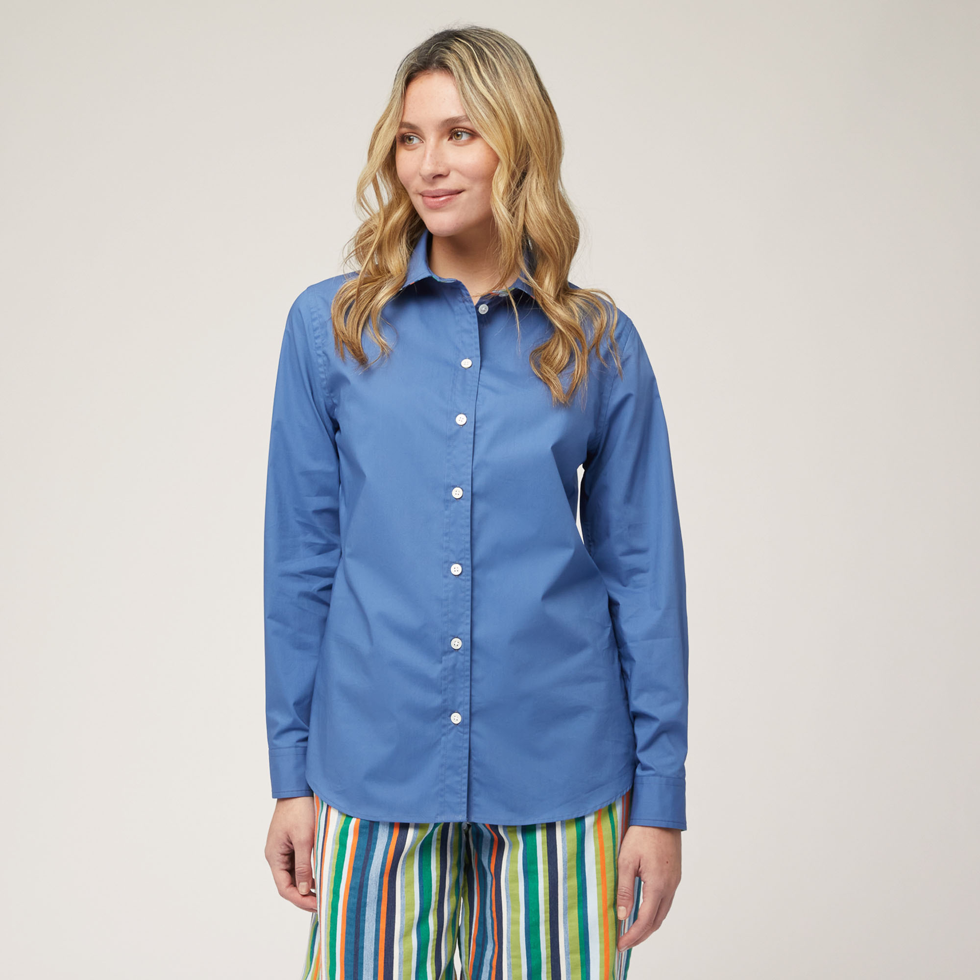 Shirt with Contrasting Inner Detail, Cornflower Blue, large