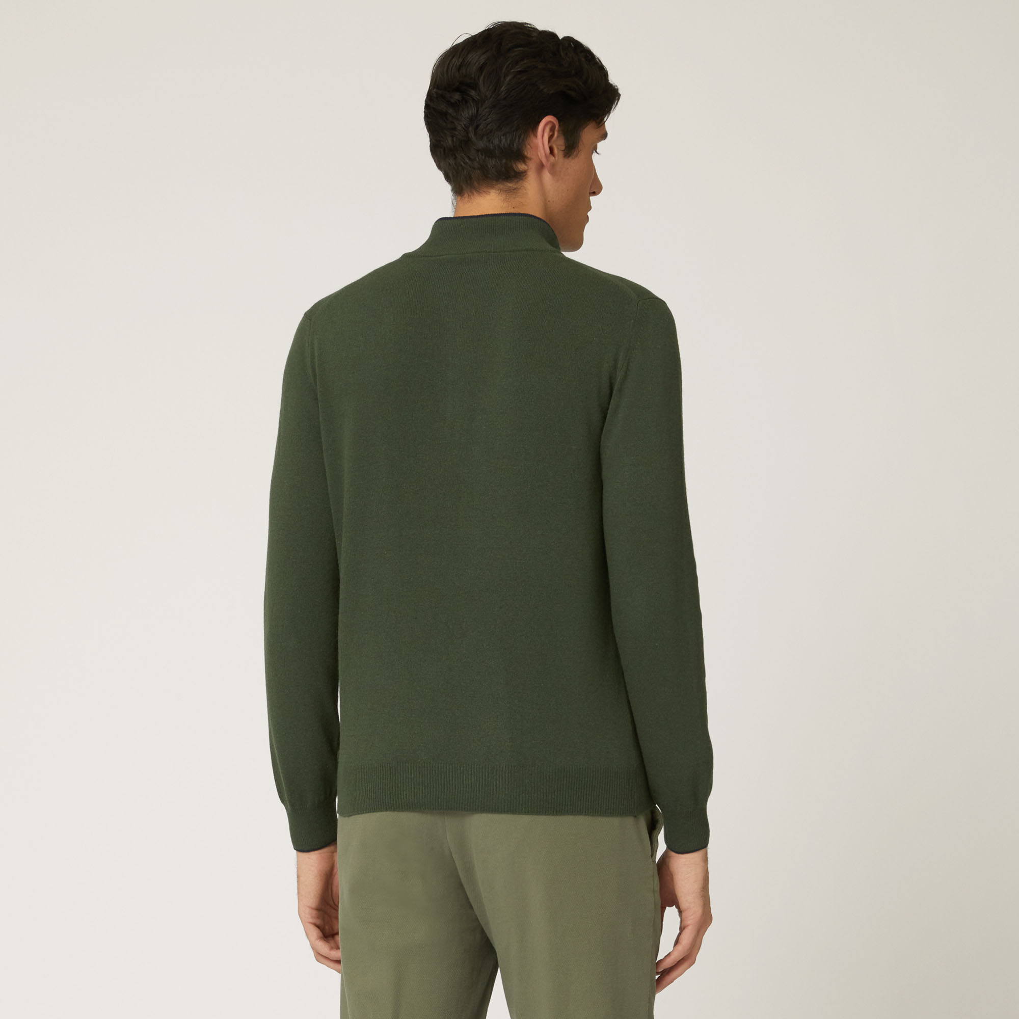 Pullover Girocollo Half Zip In Misto Lana, Verde Petrolio, large image number 1