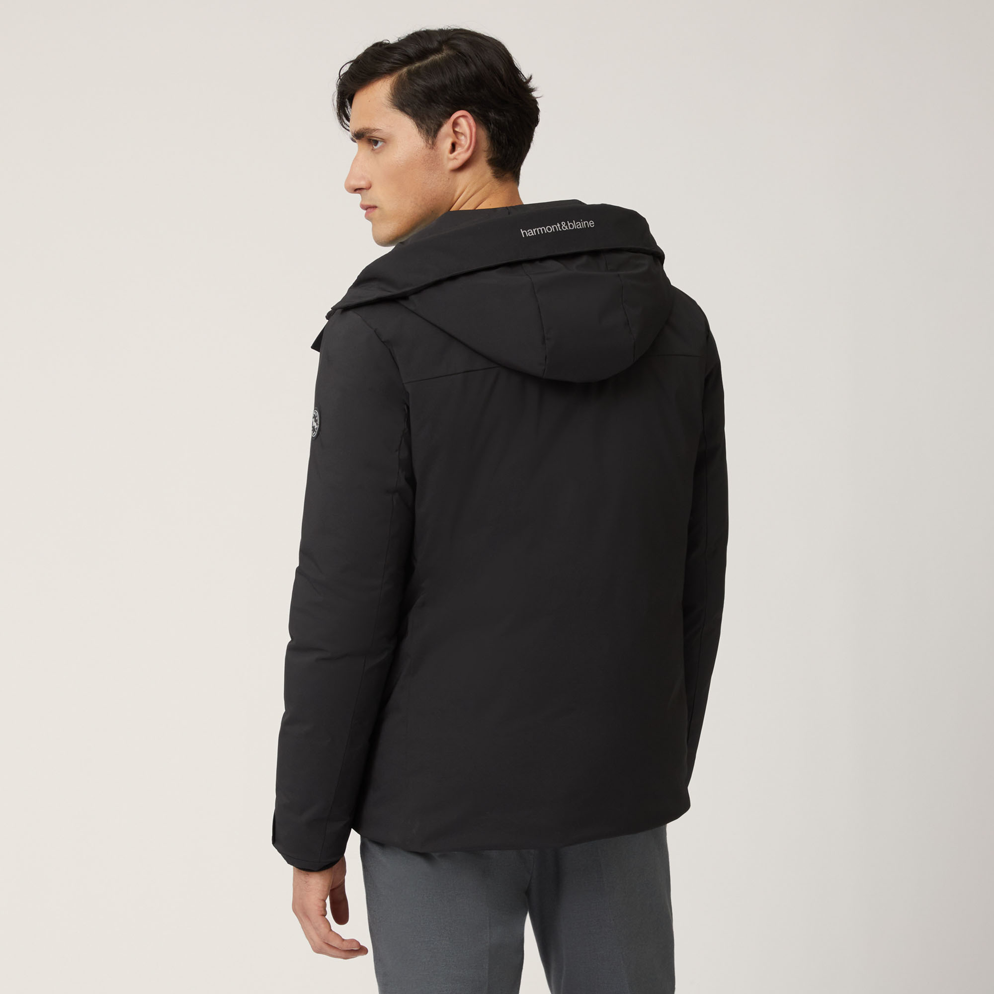 Hooded Technical Fabric Jacket, Black, large image number 1
