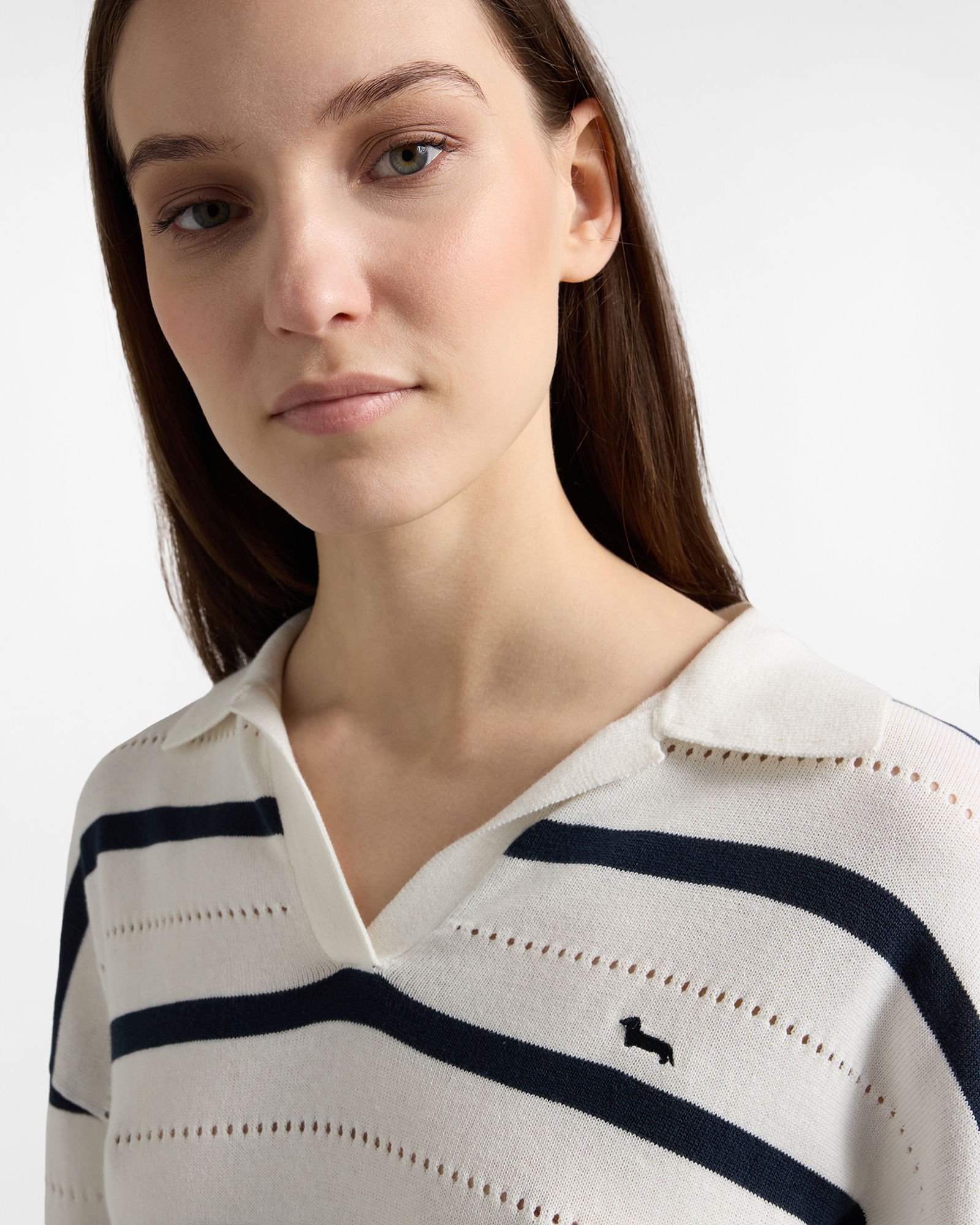  Harmont&blaine Harmont&blaine - Gestreifter Pullover Mit Lochmuster, Frau, Weiß, Größe: Xxs 