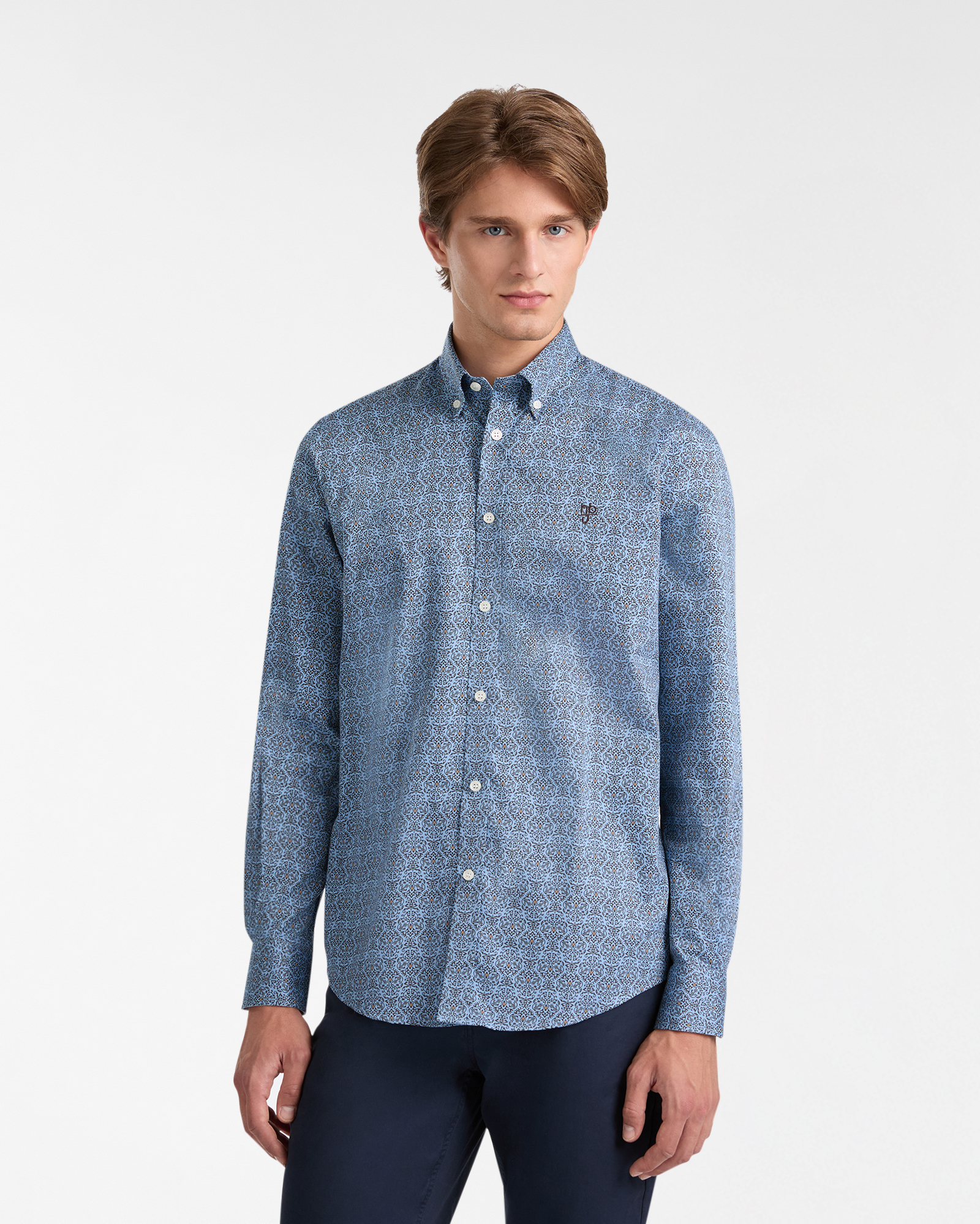 Patterned Cotton Shirt with Embroidered Logo
