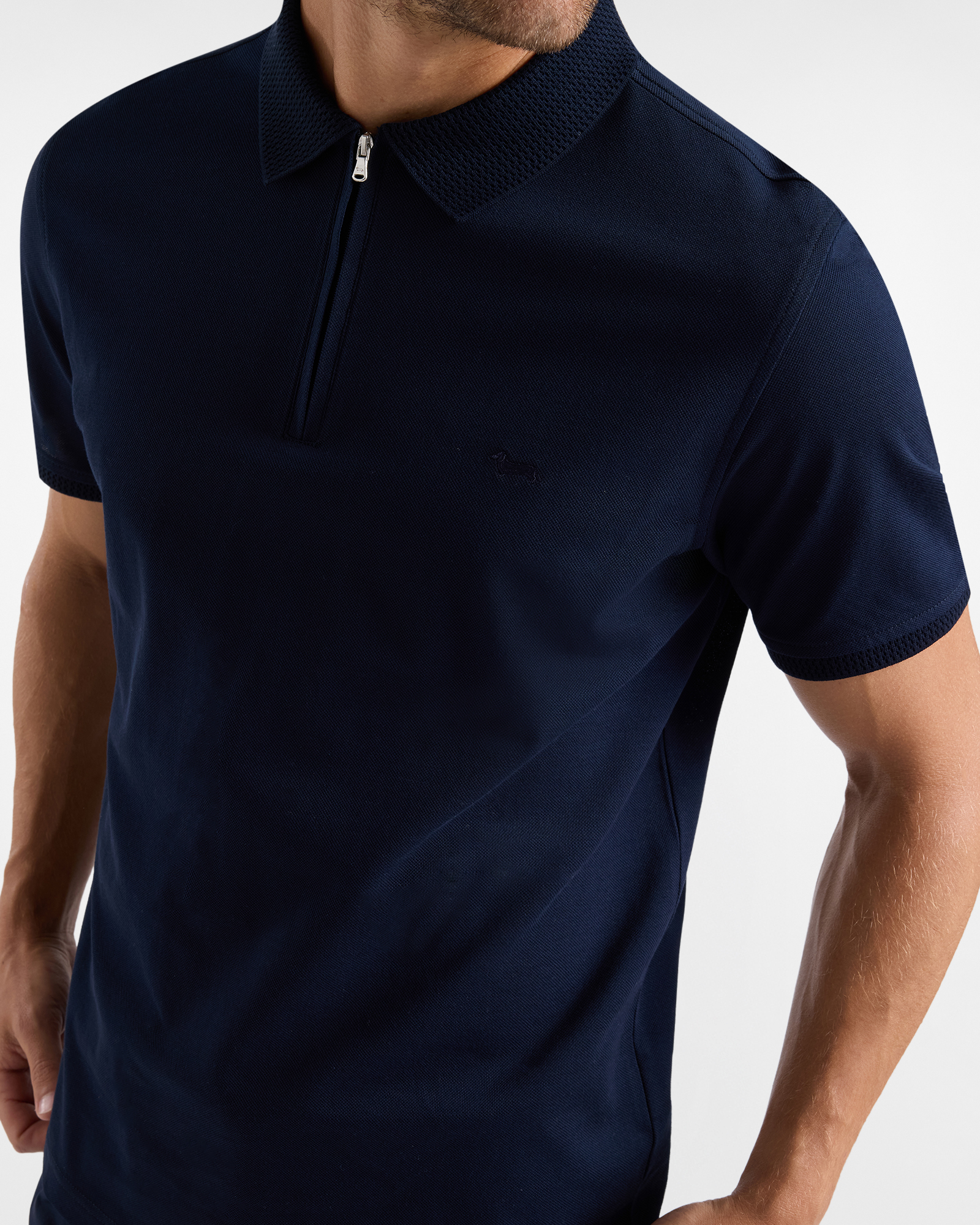 Zip-up polo shirt with 3D collar, Blue, large image number 2