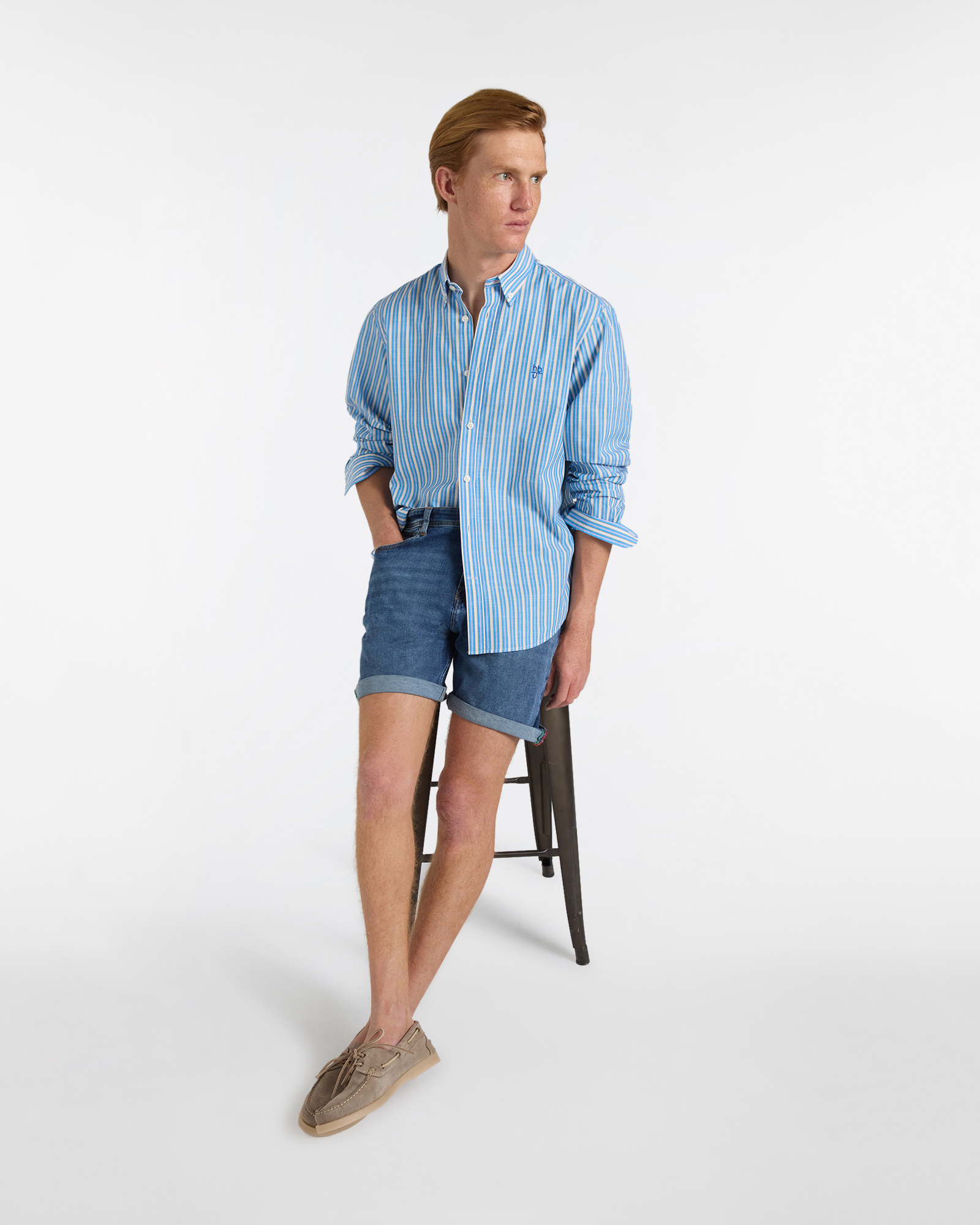 Camicia Uomo a Righe Regular Fit, Blu elettrico, large image number 3