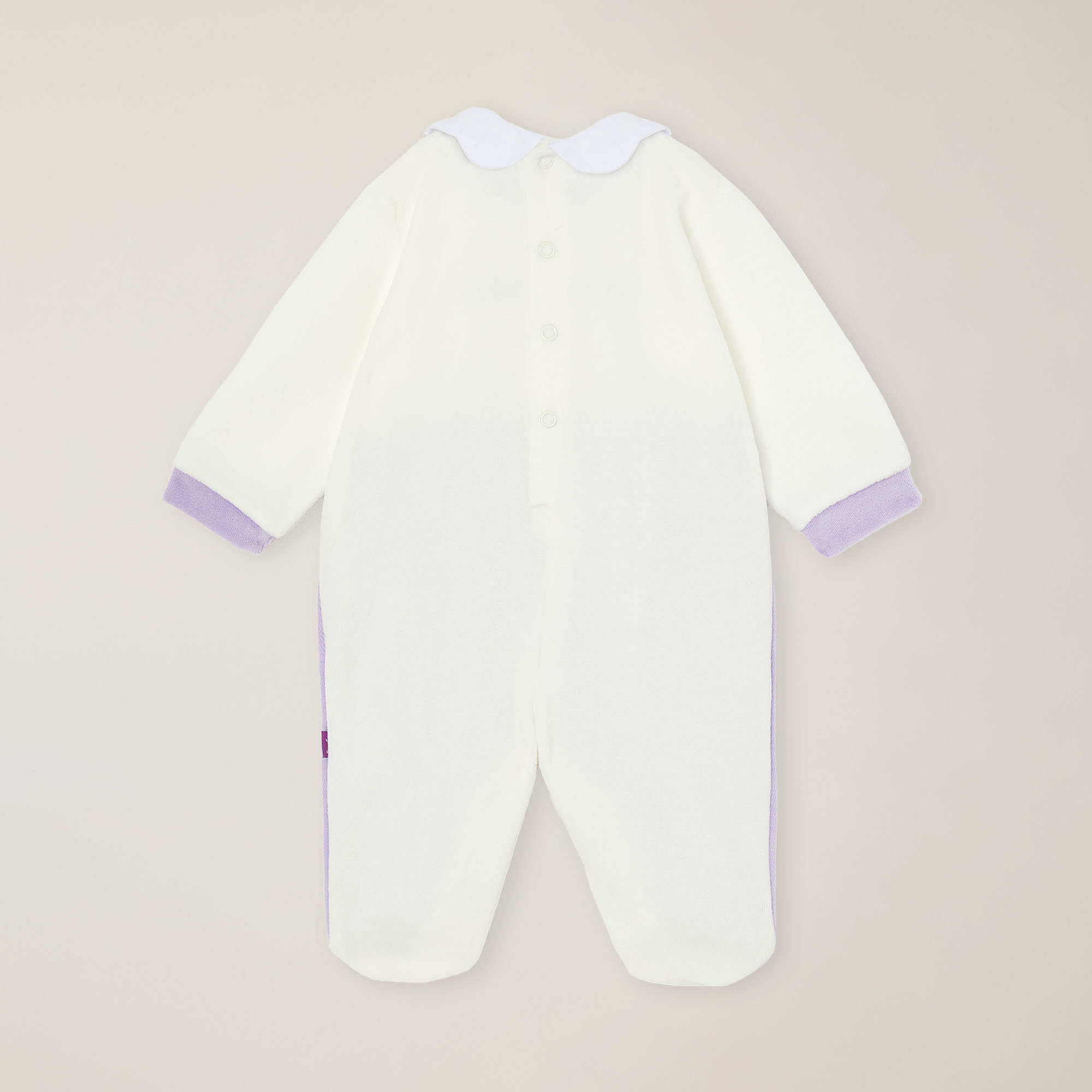 Chenille romper with ruffles and logo embroidery, Lilla, large image number 1