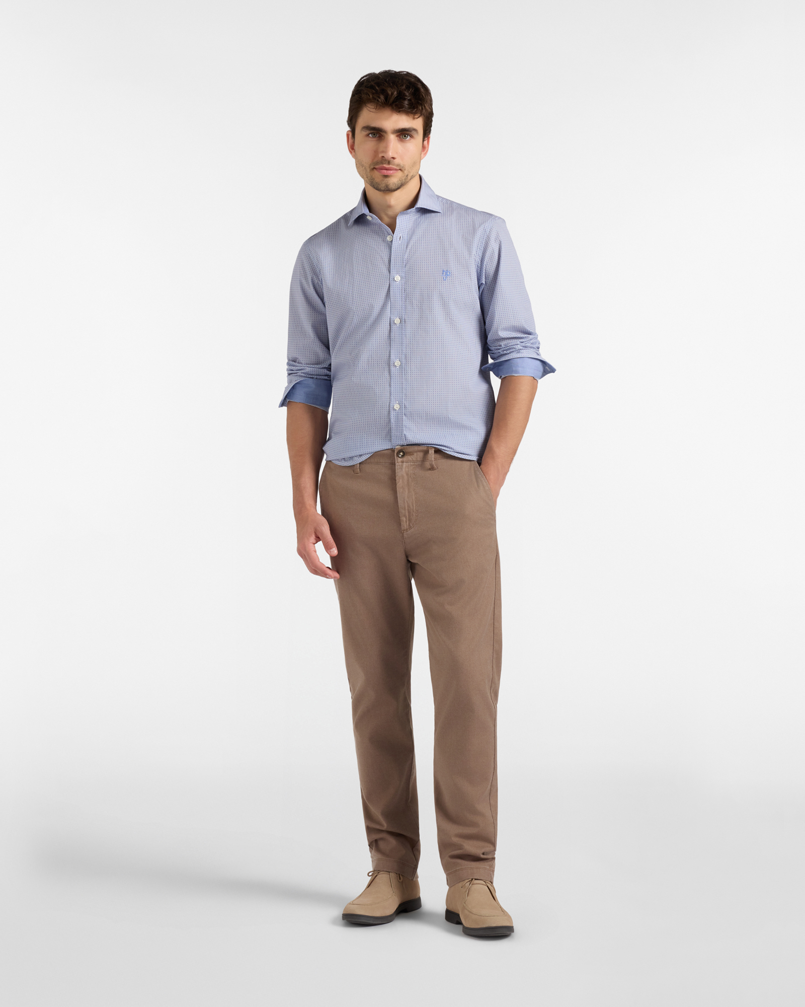 Camicia HBJ Uomo Narrow Fit con collo French in puro cotone microstampa, SKY, large
