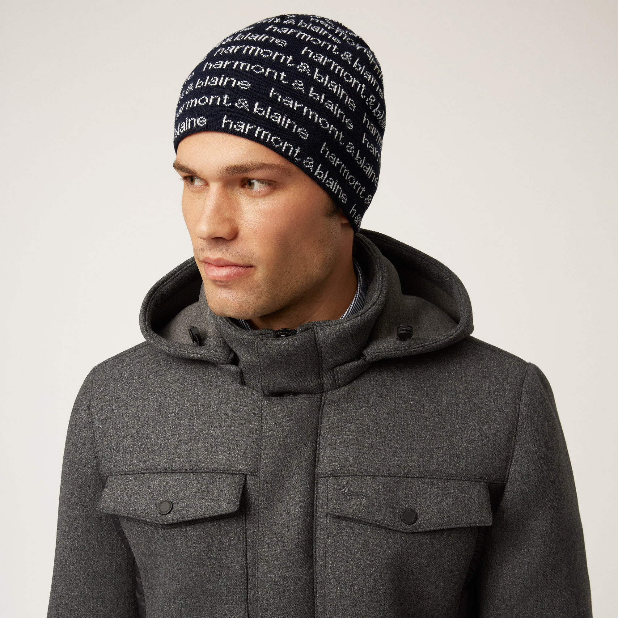 Short Wool-Blend Beanie With Cuff, Blue, large image number 2