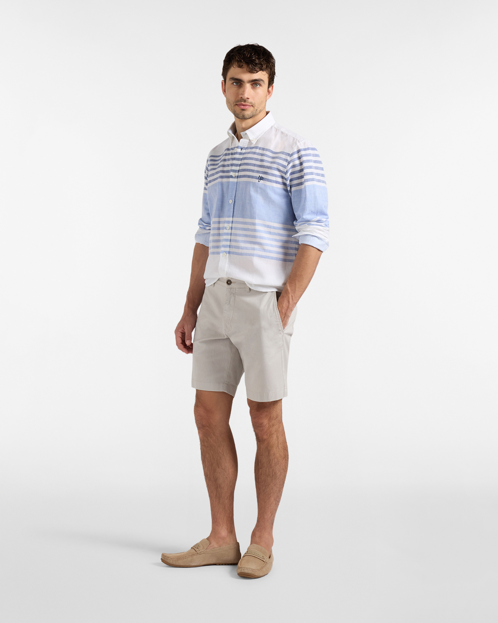 Camicia Uomo In Puro Cotone A Righe Orizzontali Regular Fit, Celeste, large image number 3