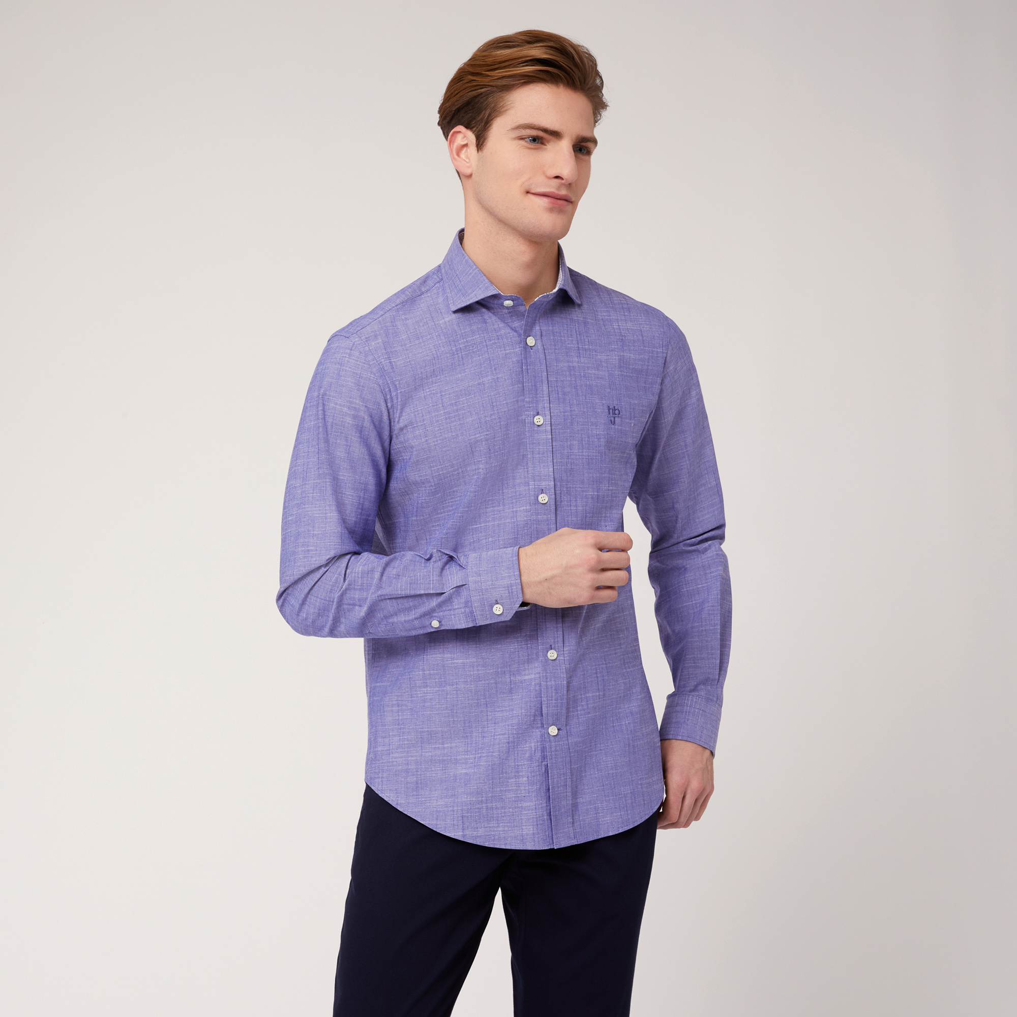 Camicia In Cotone Narrow Fit, Blu Marine, large image number 0