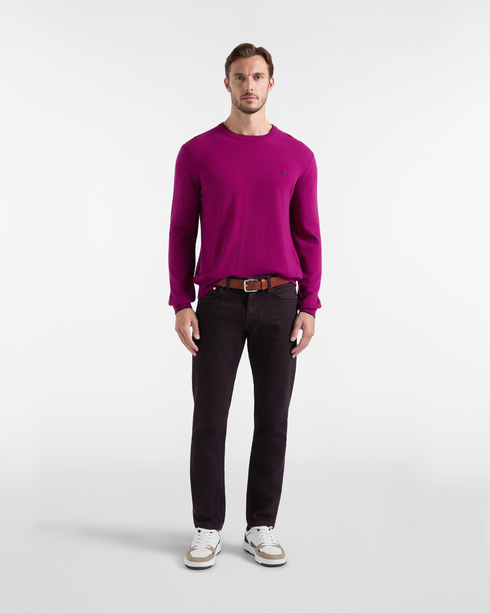 BASIC CONTRASTING MIXED WOOL CREW NECK SWEATER, INDIAN ROSE, large image number 3