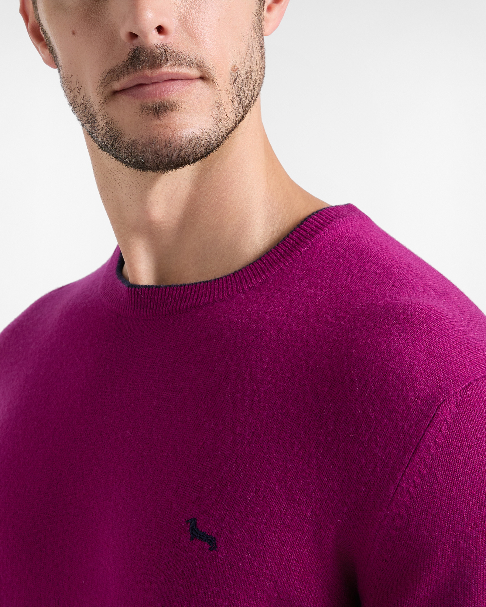 BASIC CONTRASTING MIXED WOOL CREW NECK SWEATER, INDIAN ROSE, large image number 2