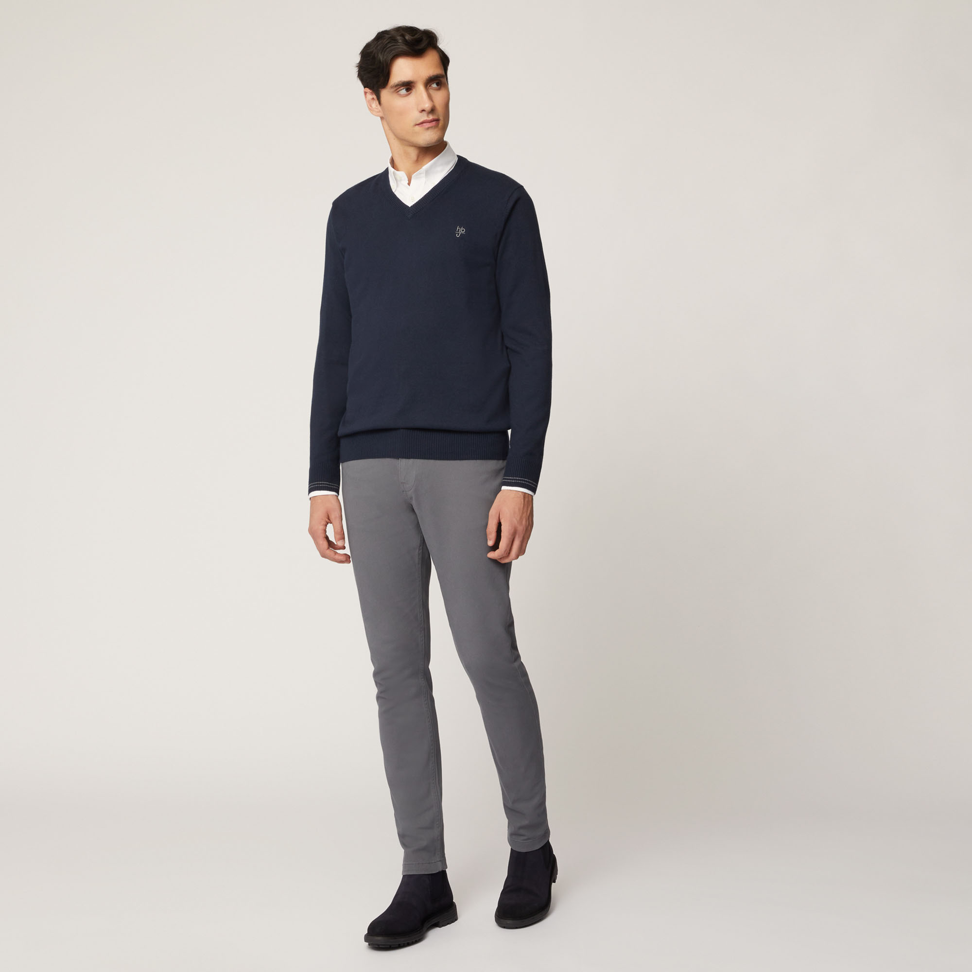 Pullover Con Scollo A V E Dettagli A Contrasto, Light Blue, large image number 3