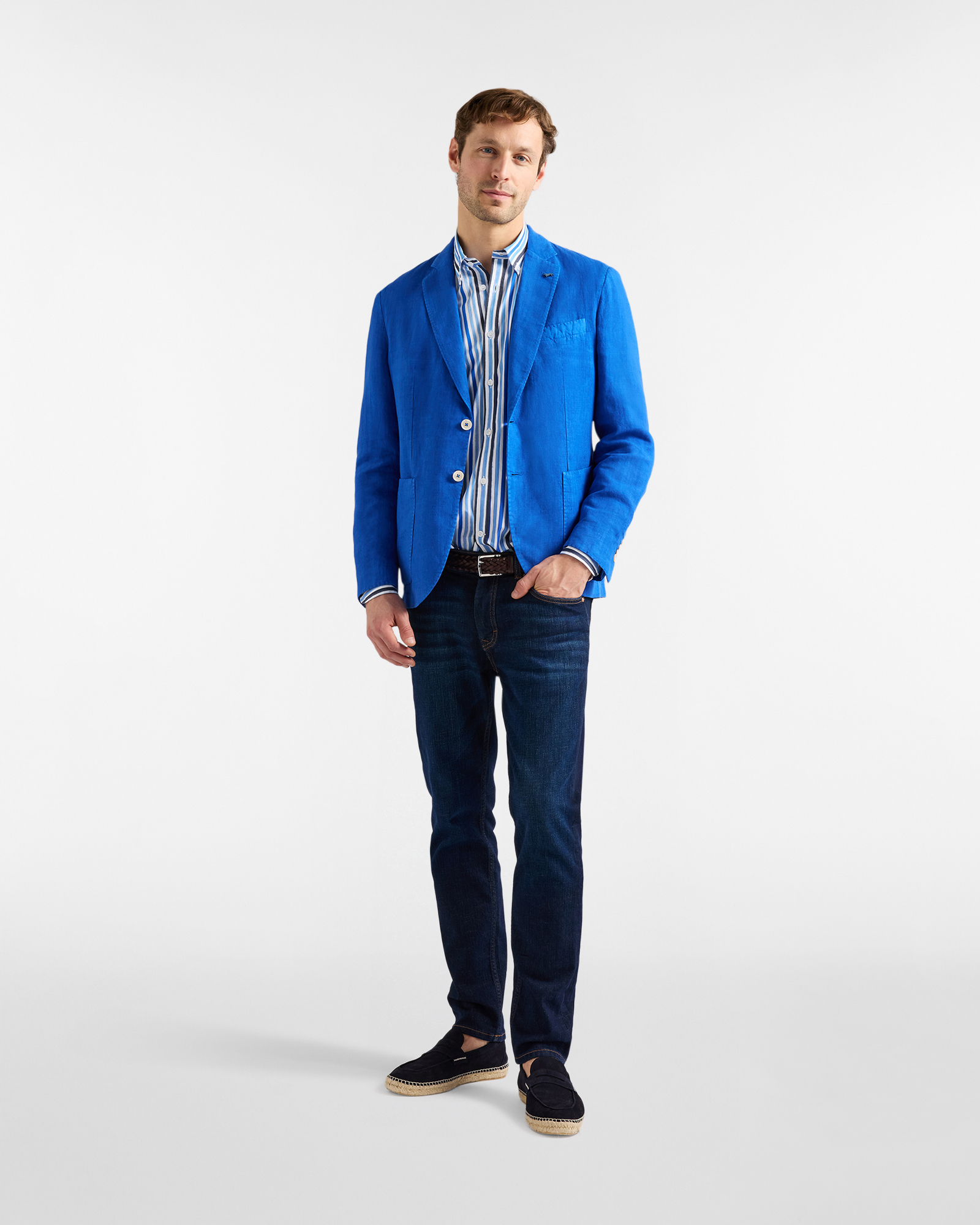 Giacca monopetto in puro lino, Blu, large image number 3