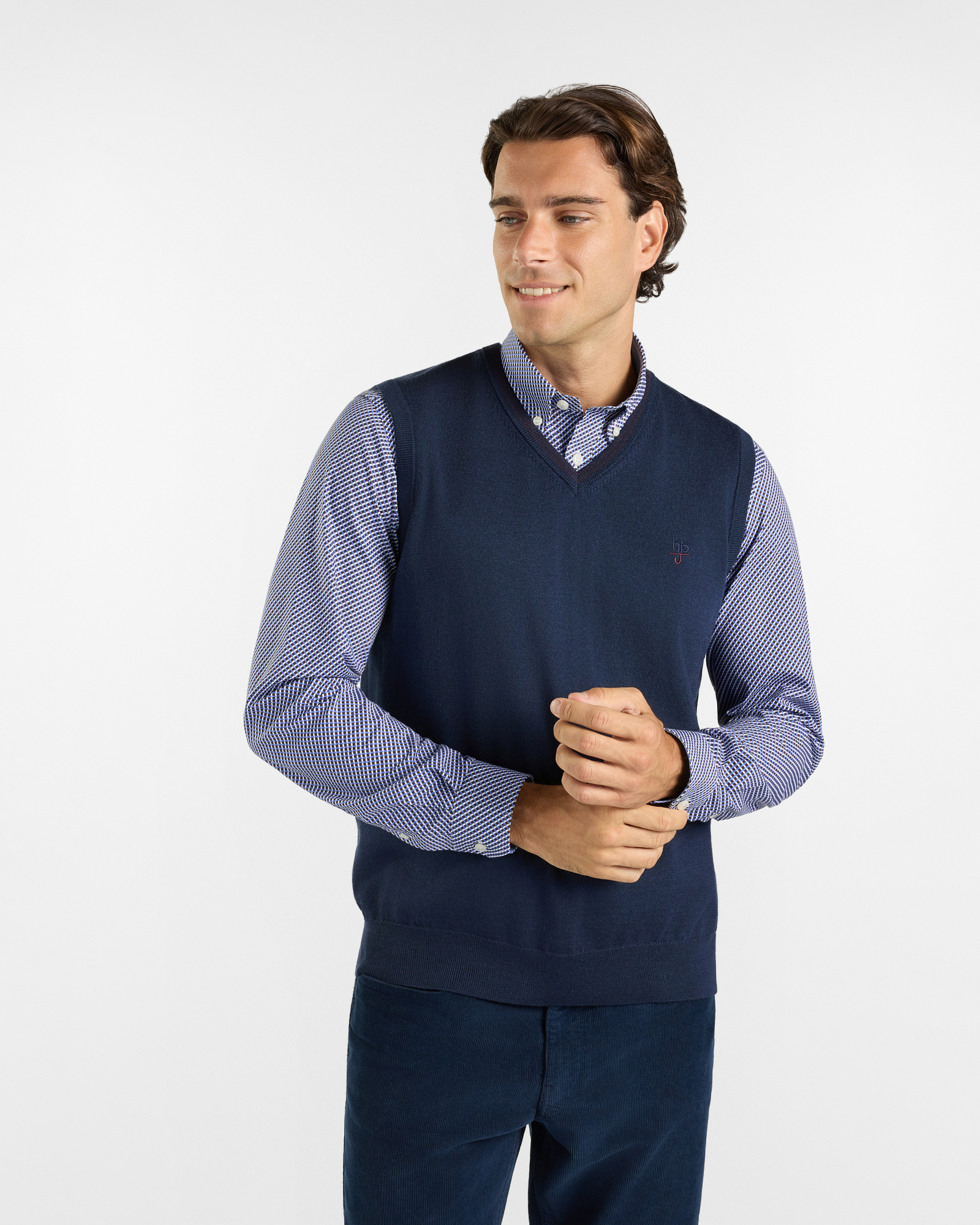 Gilet in maglia HBJ Uomo in pura lana blu scuro