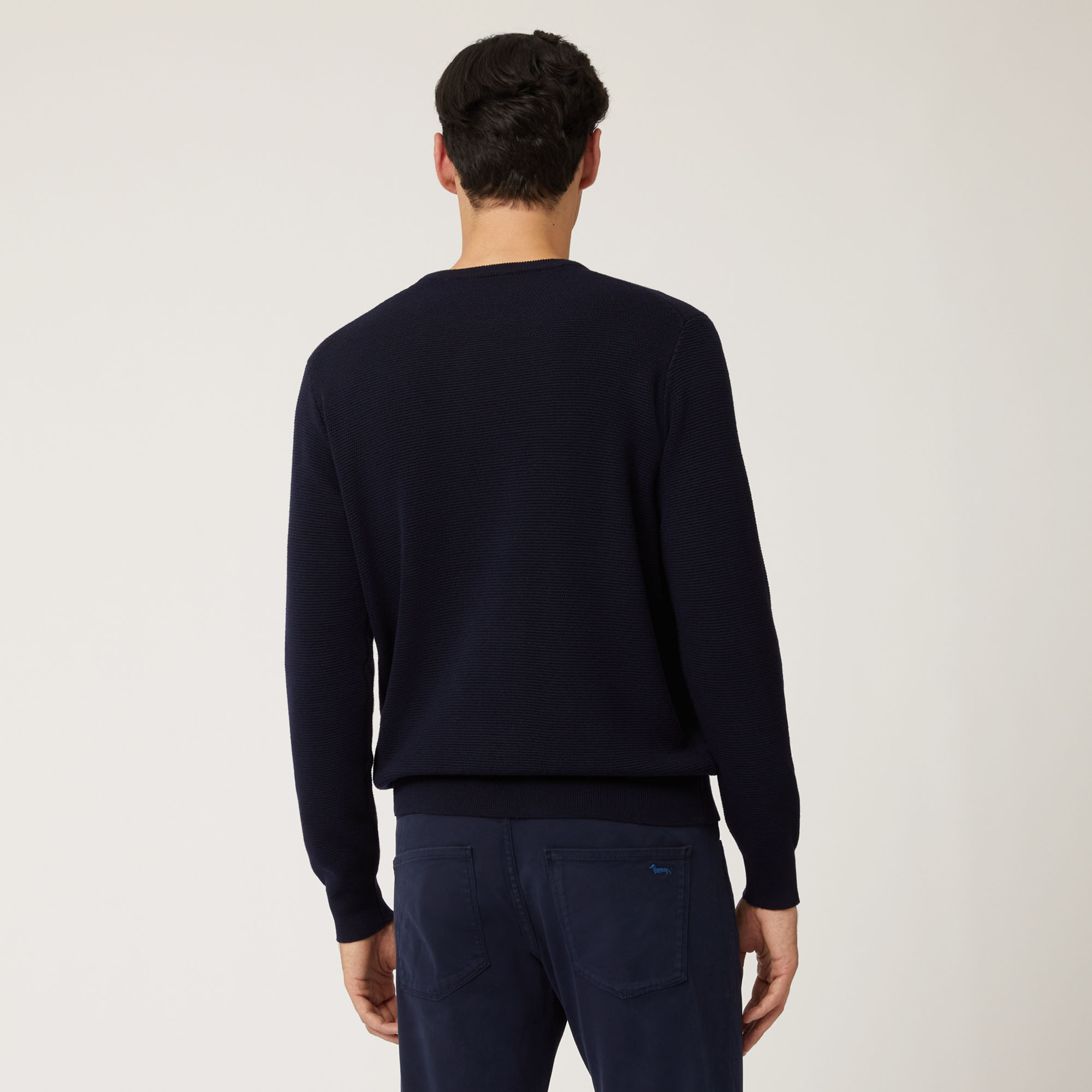 Pullover Girocollo In Lana Effetto Rilievo, Blu Navy, large image number 1