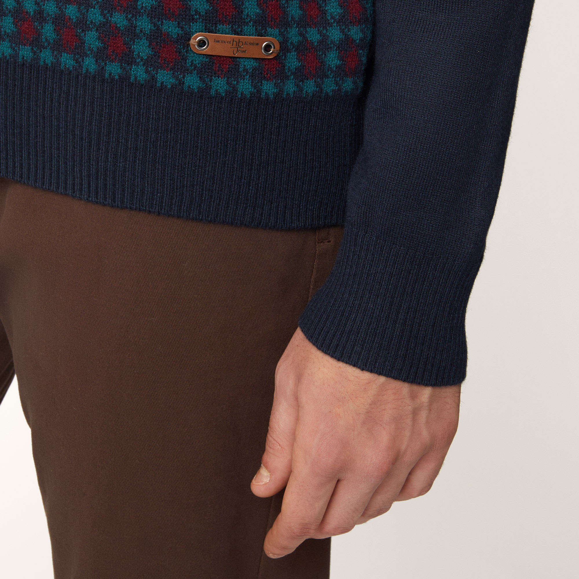 Pullover Girocollo In Misto Lana Con Fantasia Sul Davanti, Light Blue, large image number 2