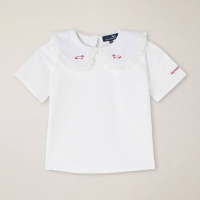T-Shirt Cotone Organico Con Colletto Ricamato, Bianco, large image number 0