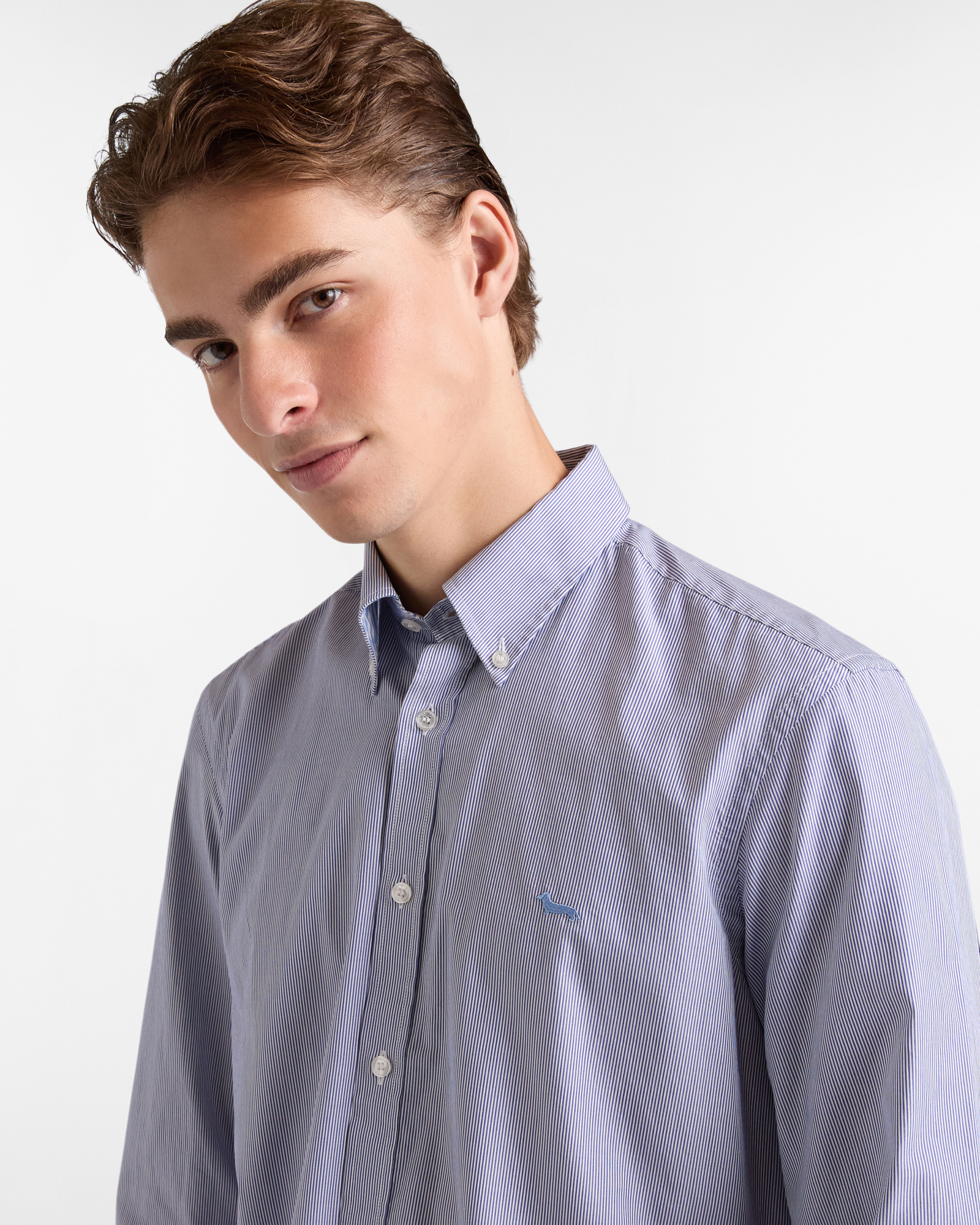 Microstripe Shirt with Dachshund, Navy Blue, large image number 2