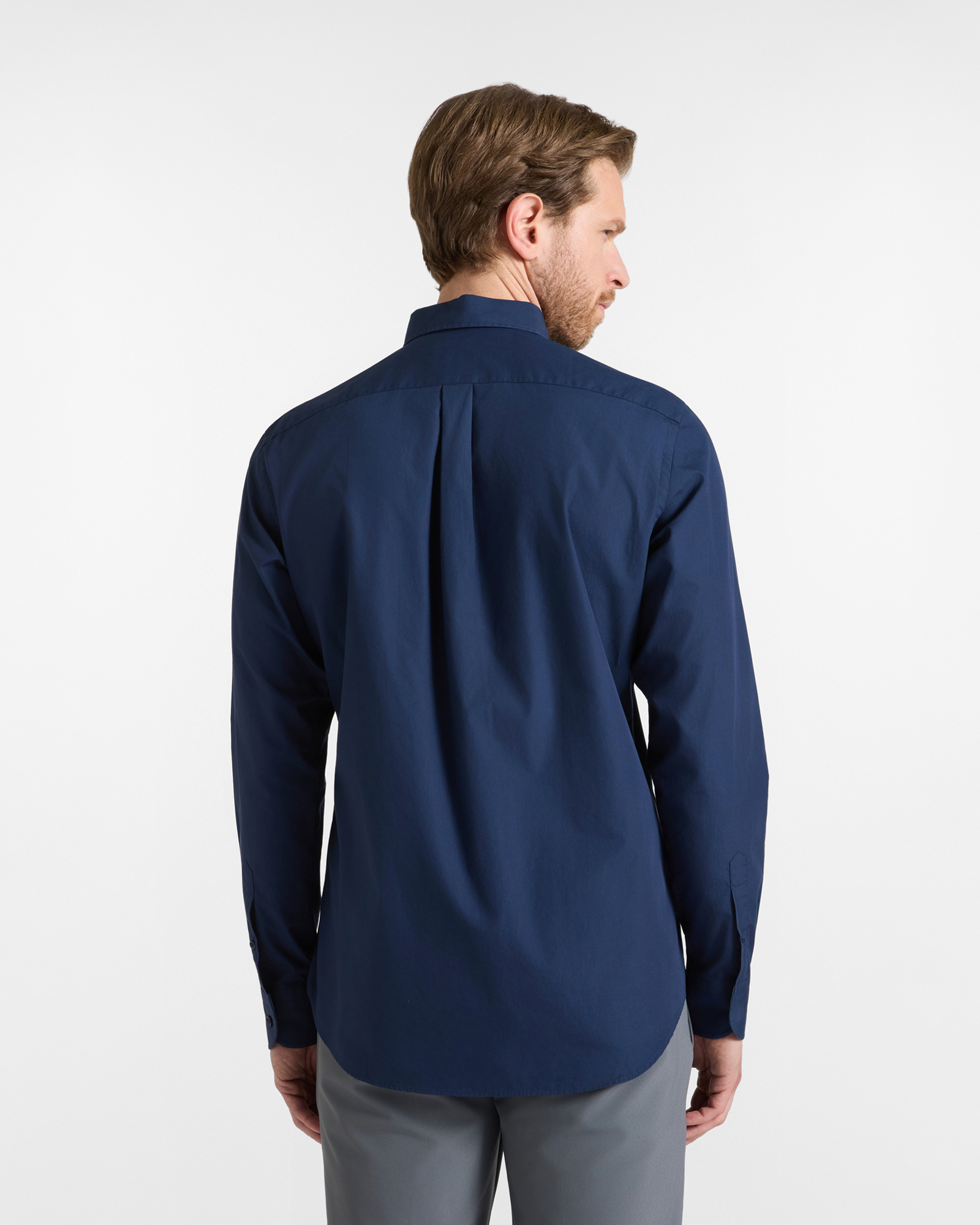 Men's regular-fit dark blue peach poplin shirt with denim, DARK BLUE, large image number 2
