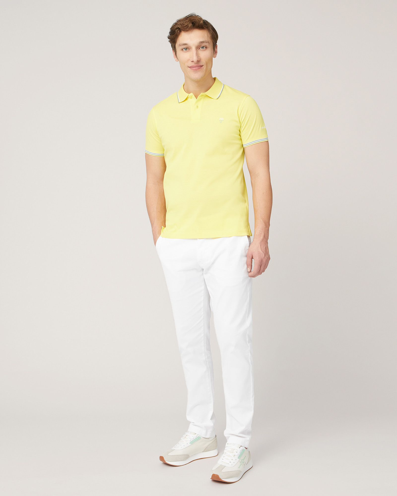 Polo with Contrasting Stripes, Lemon Yellow, large image number 3