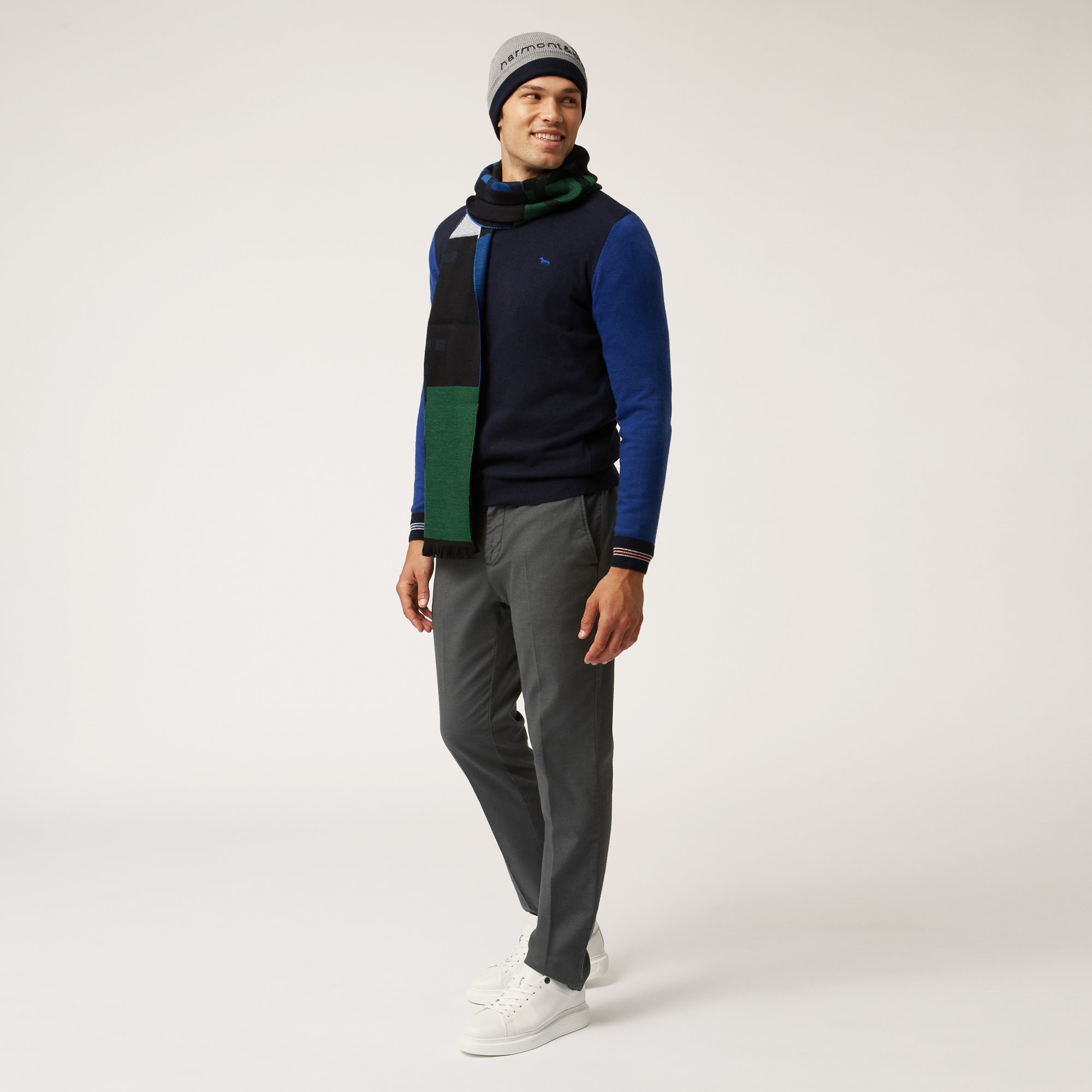 Sciarpa In Misto Lana Color Block Con Maxi Lettering, Nero, large image number 2
