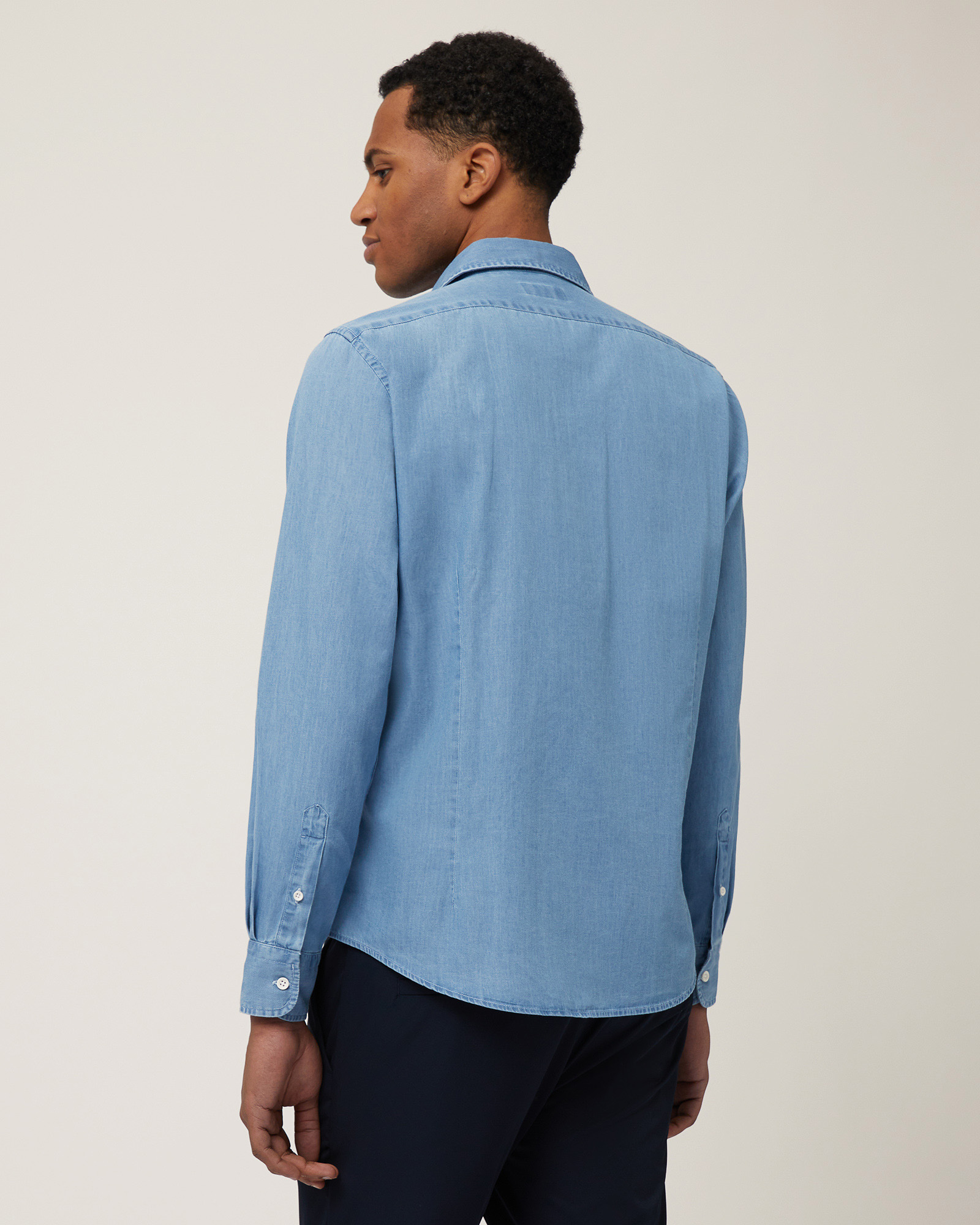 Denim Shirt with Pleats, Denim Blue, large image number 1