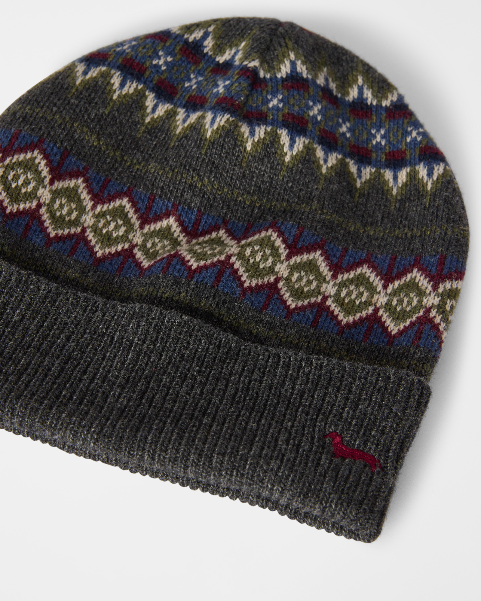 Men&rsquo;s Fair Isle beanie in a wool and cashmere blend, GRAY, large