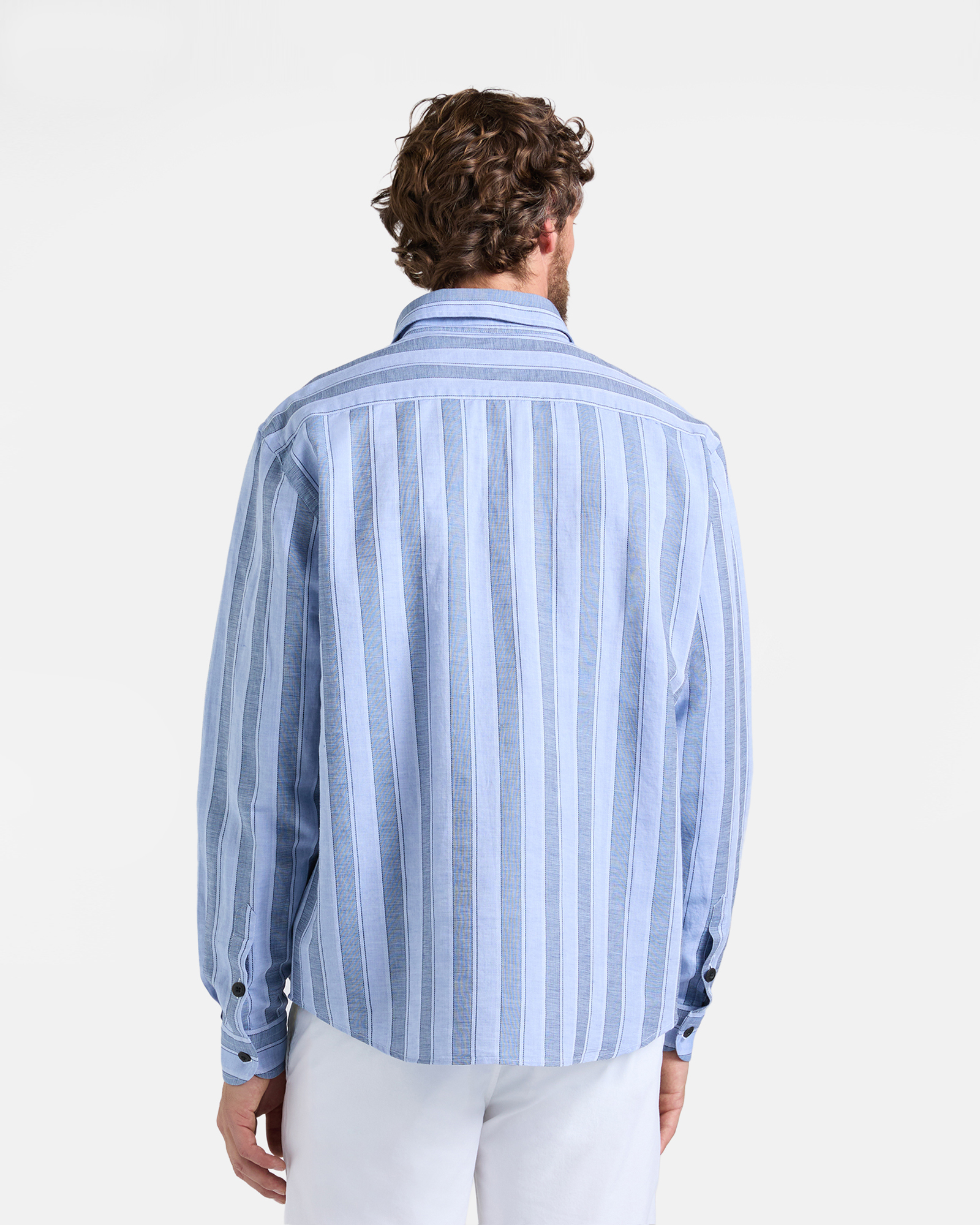 Overshirt Uomo a Righe in Lino e Cotone