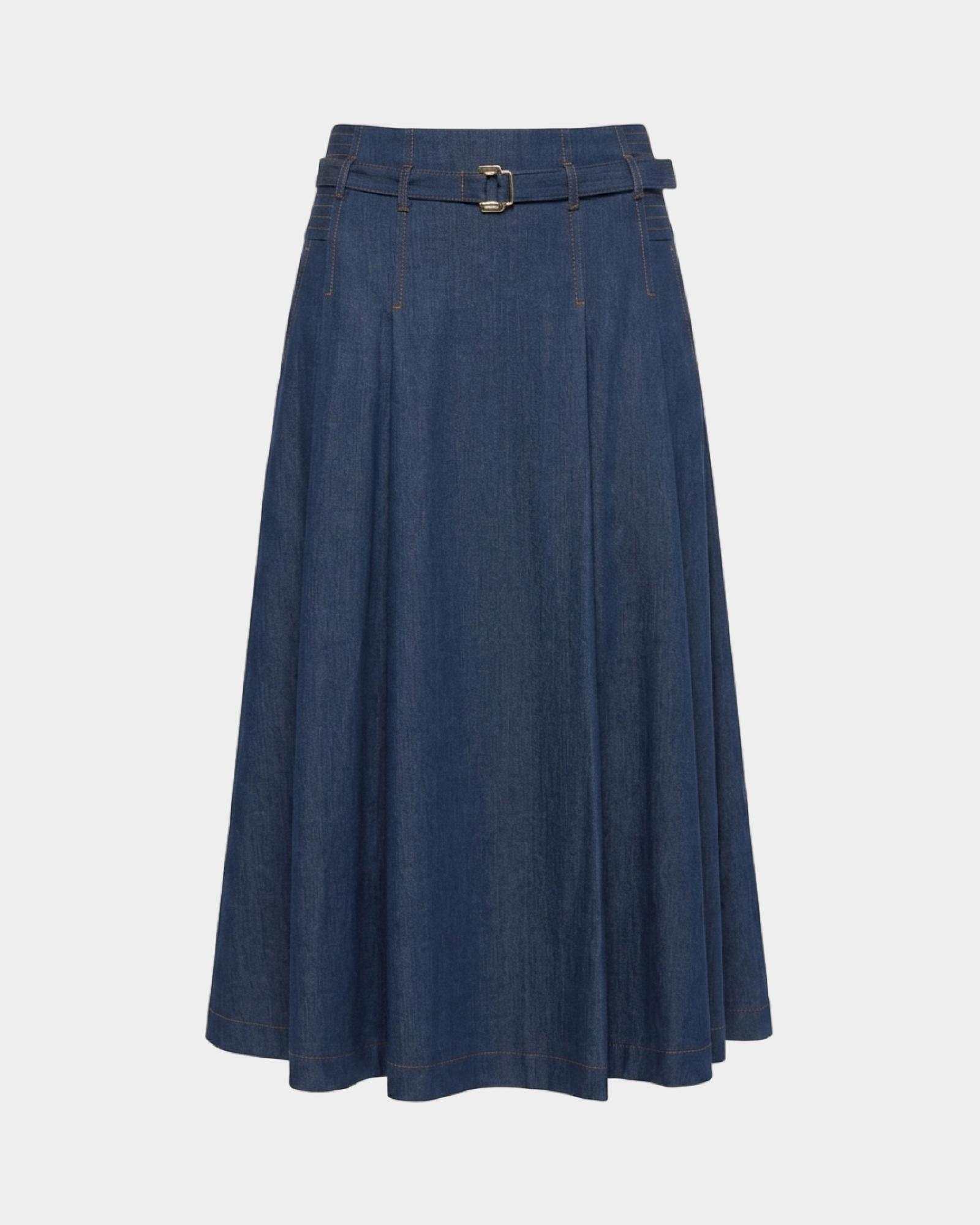 Denim skirt with contrasting stitching, DENIM BLUE, large