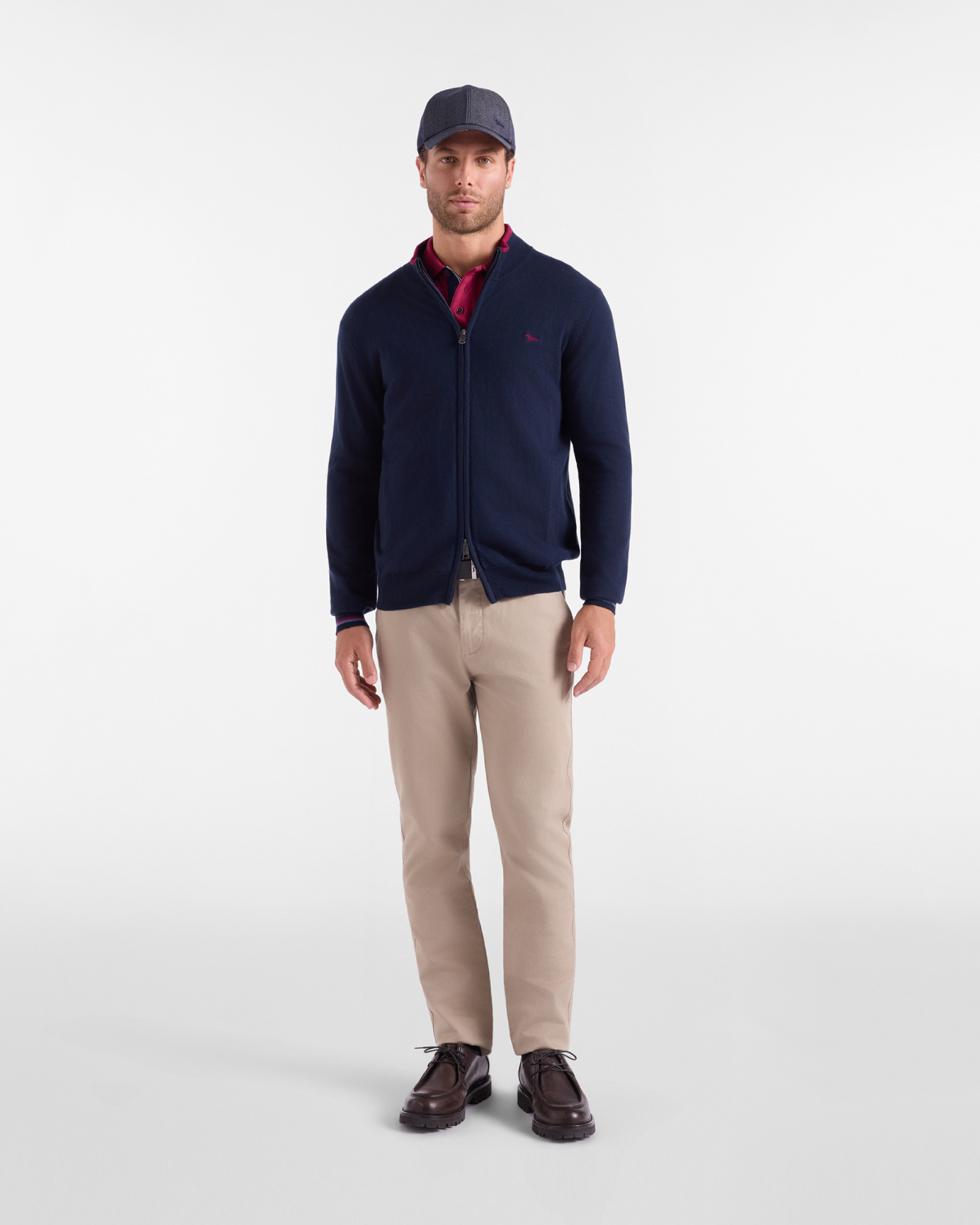 Maglia Uomo con collo alto full zip in misto lana e cotone Regular Fit, BLU NAVY, large