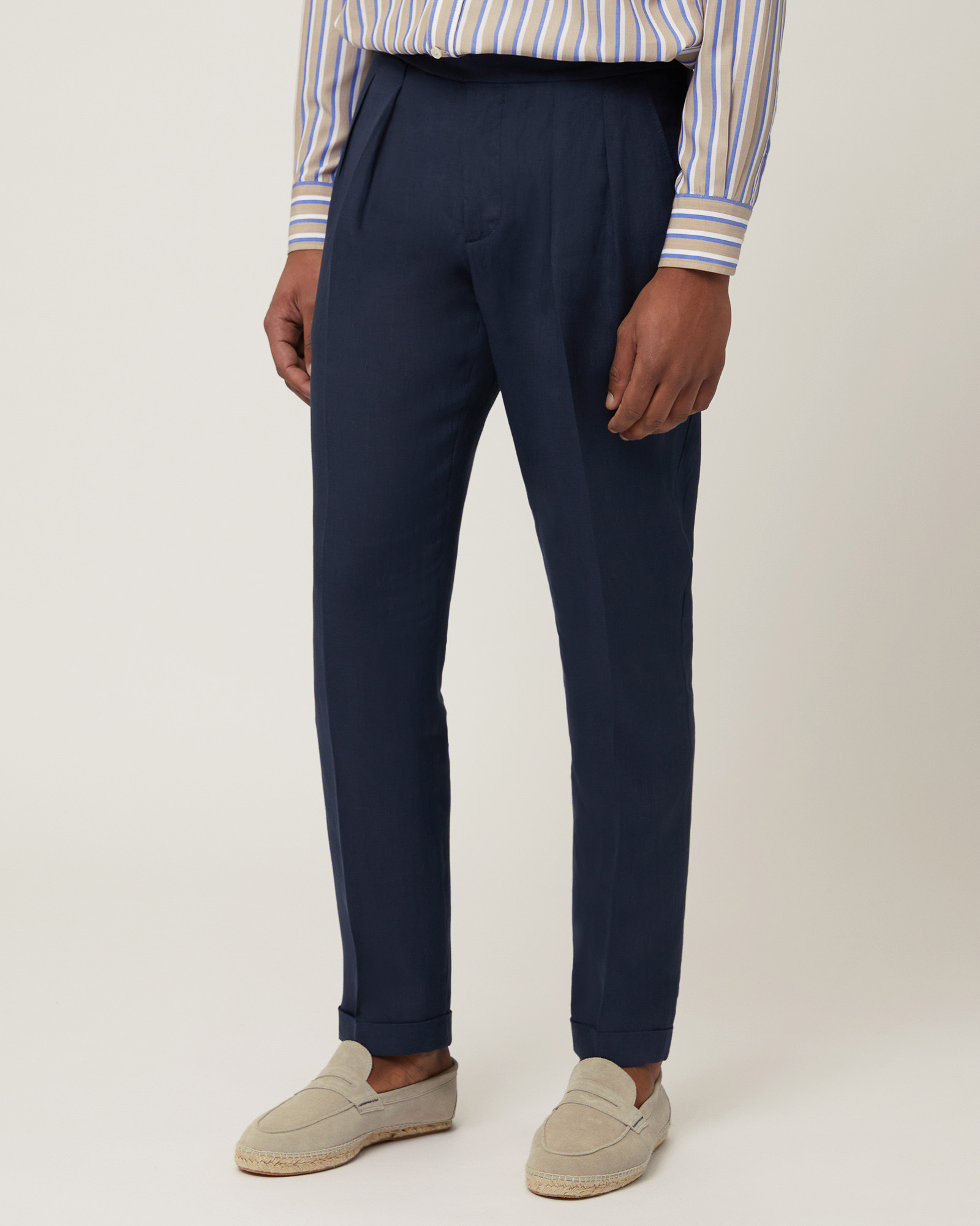 Linen Chino Pants, Navy Blue, large image number 0