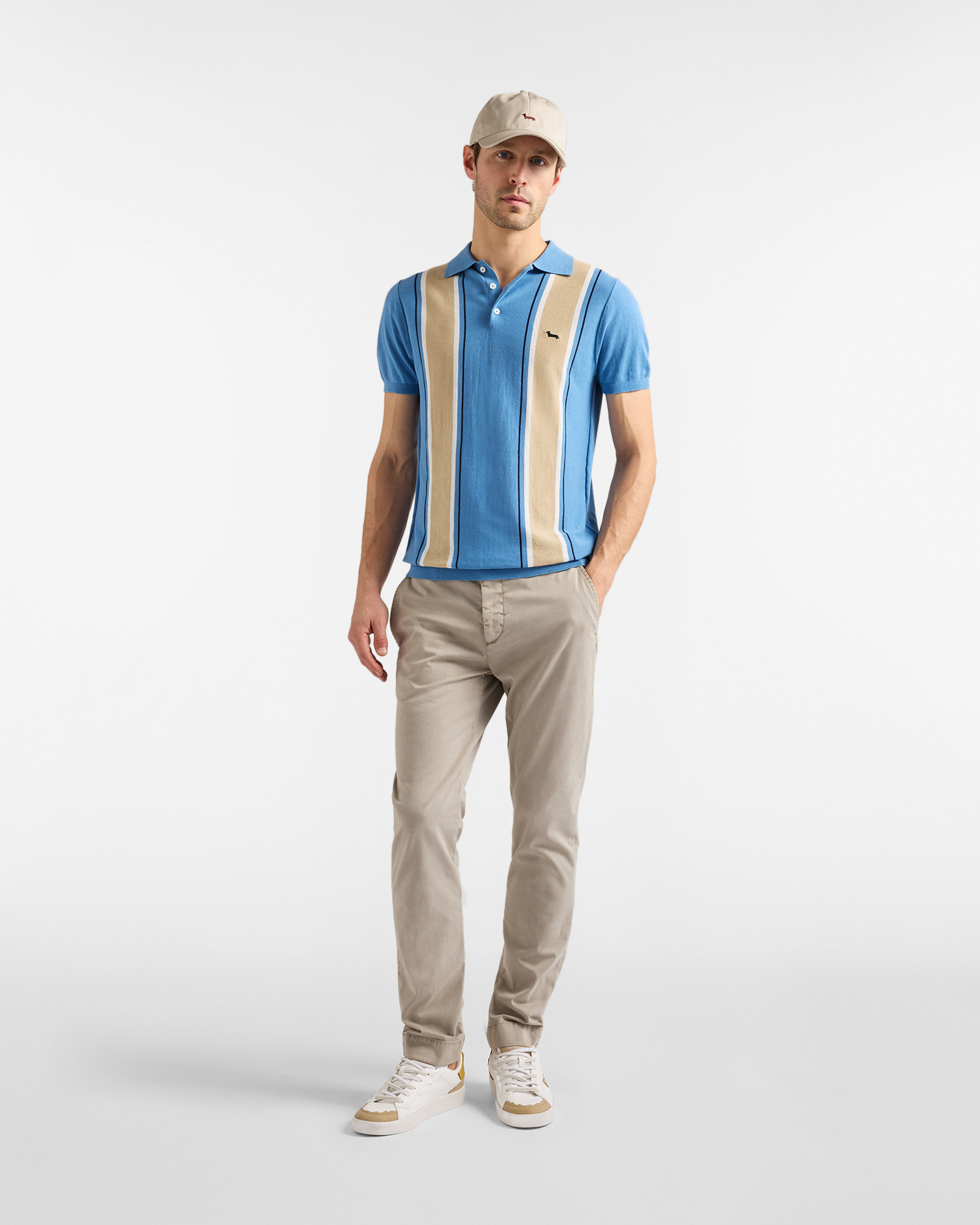 Knit polo shirt with vertical stripes, Blue, large image number 3