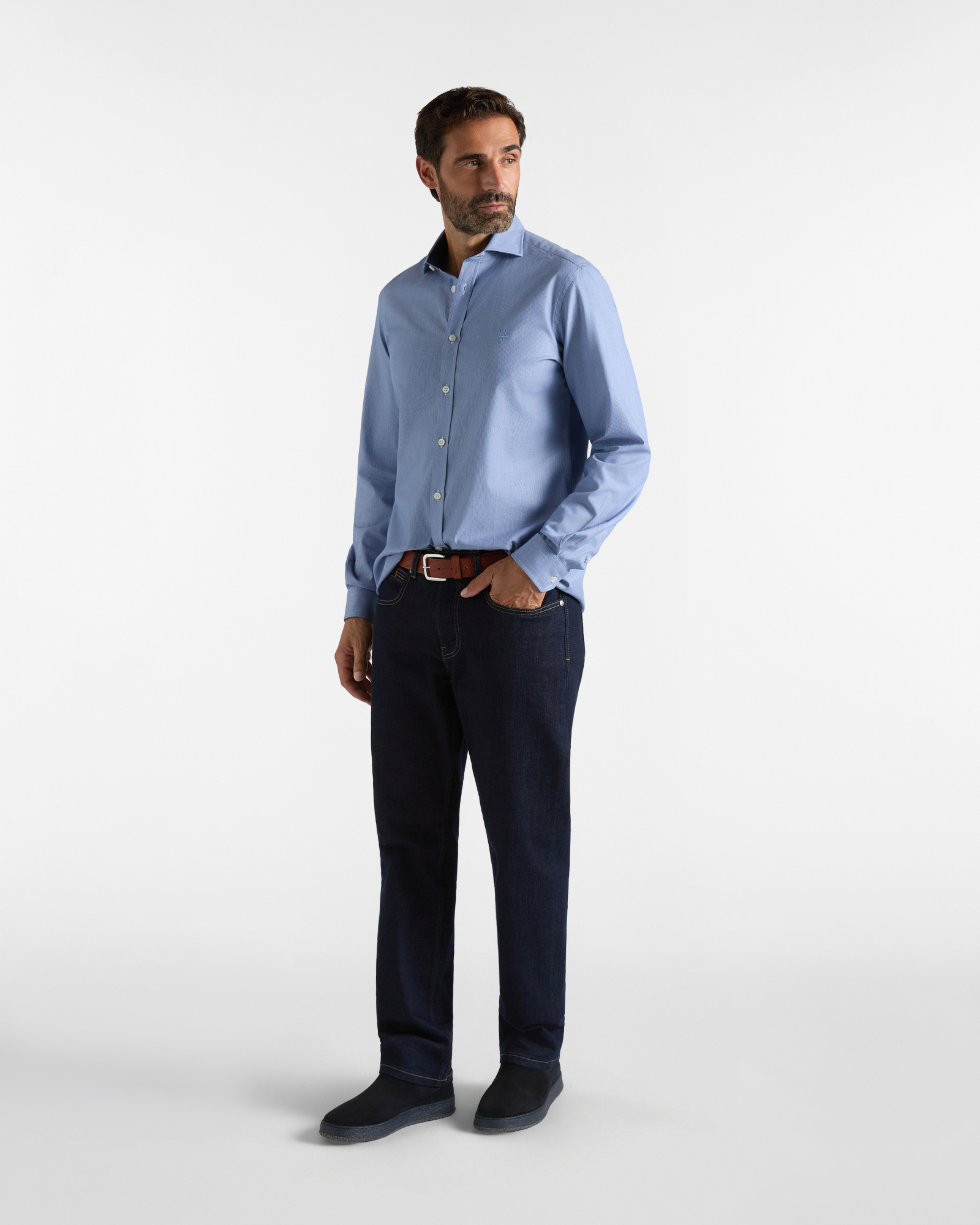 Camicia HBJ Uomo Narrow Fit con collo French in puro cotone, SKY, large