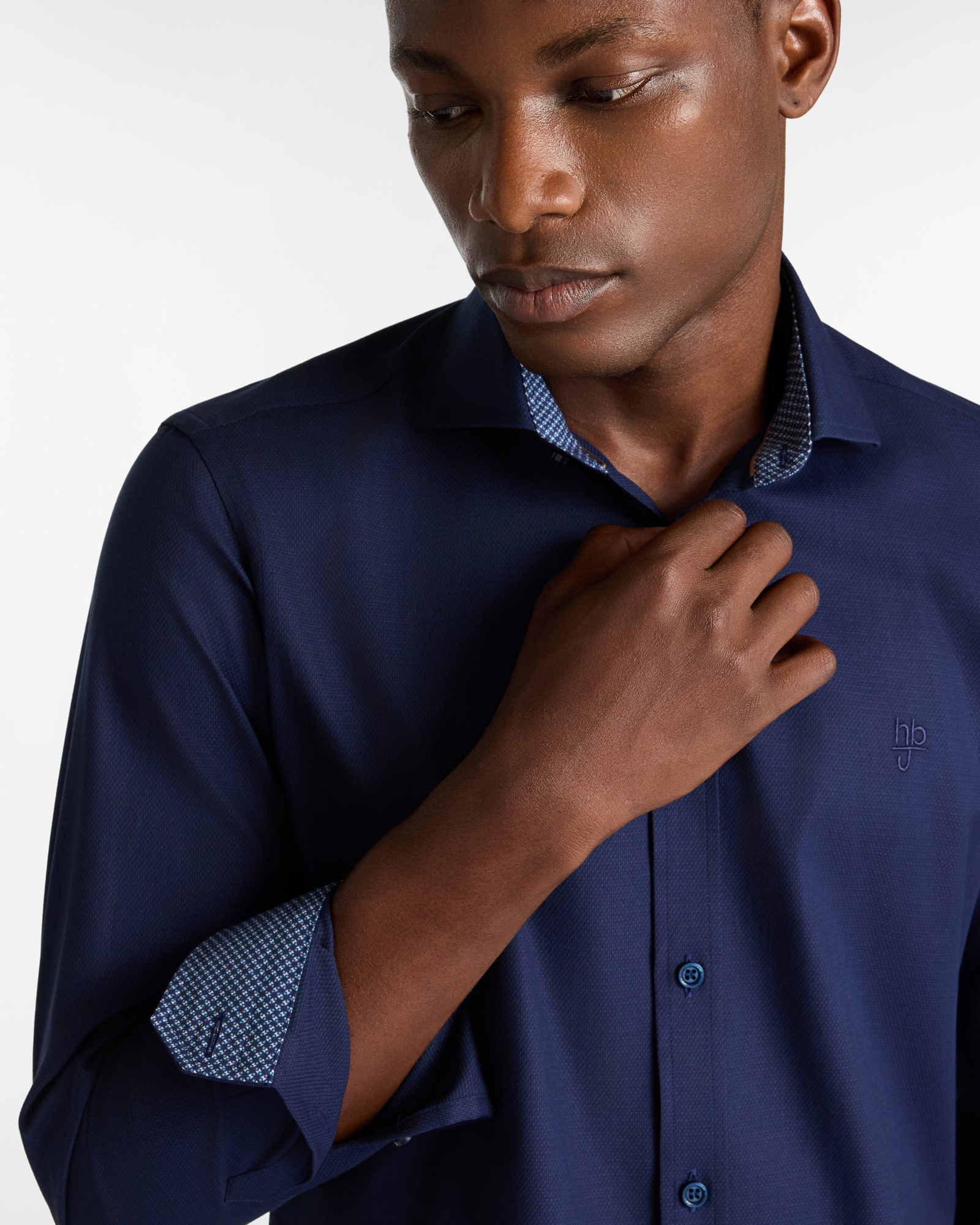 Cotton Shirt with Contrast Inner Cuffs, Dark Blue, large image number 2