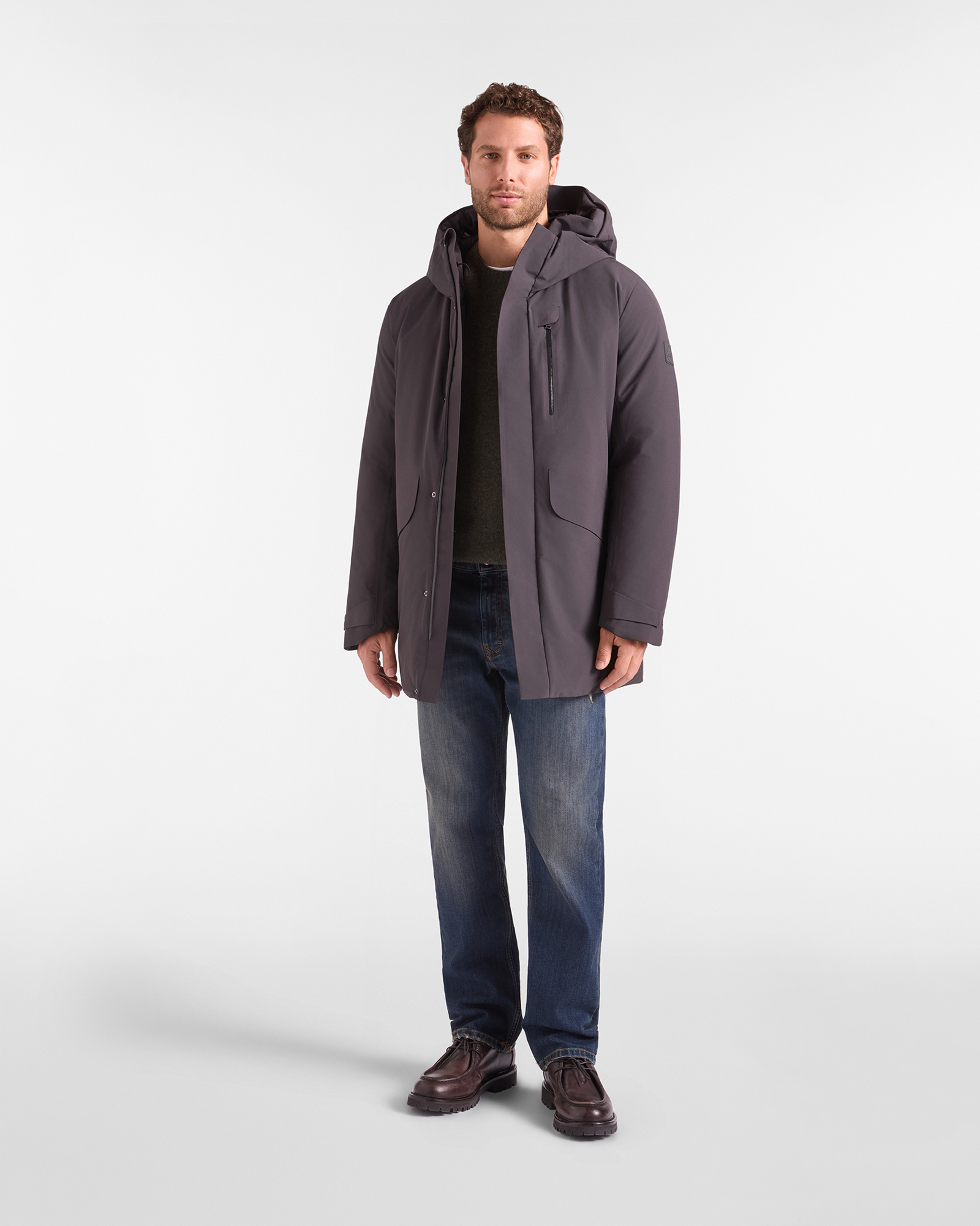 Men&rsquo;s technical fabric softshell jacket, DARK BROWN, large