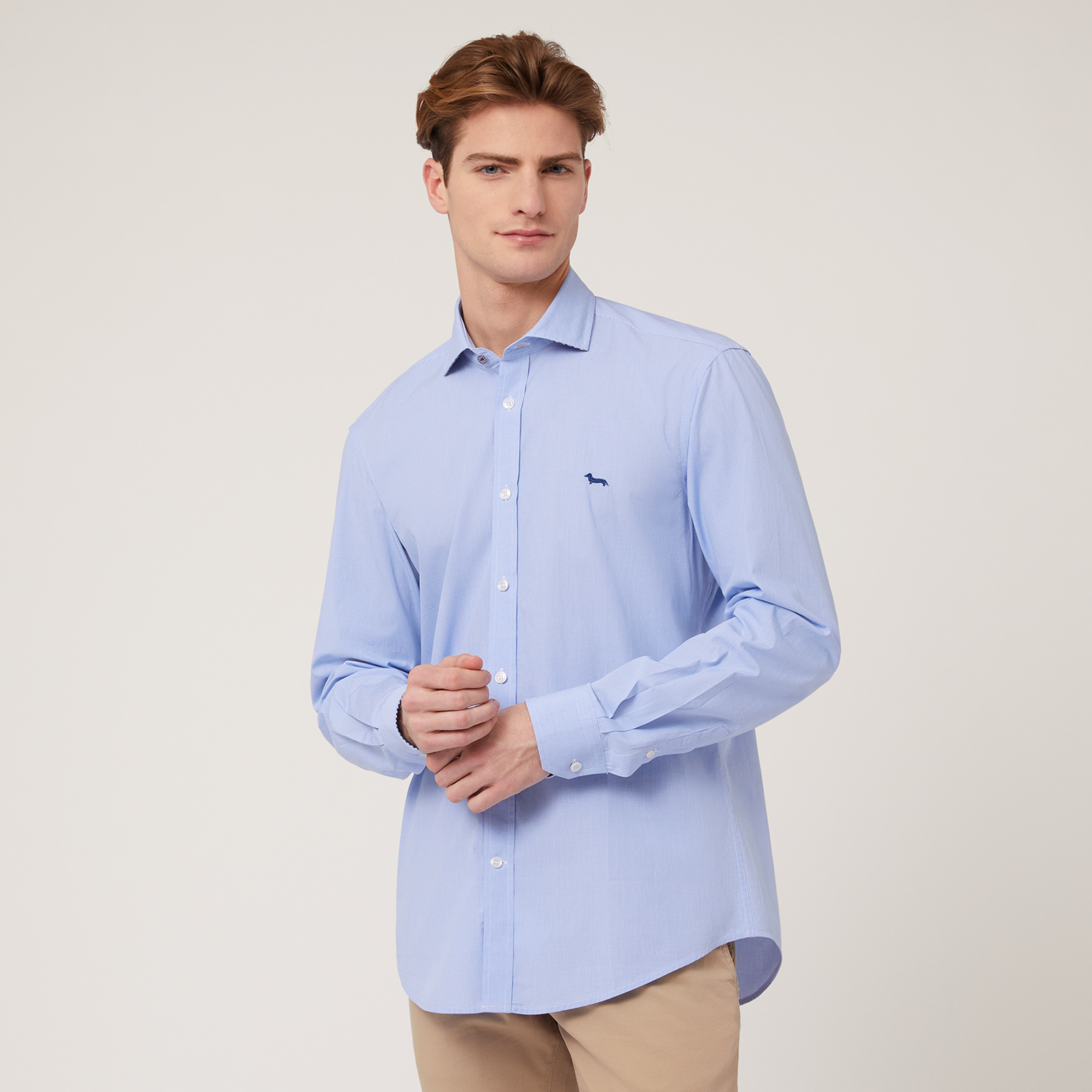 Organic Cotton Poplin Shirt with All-Over Micro Pattern, Sky Blue, large