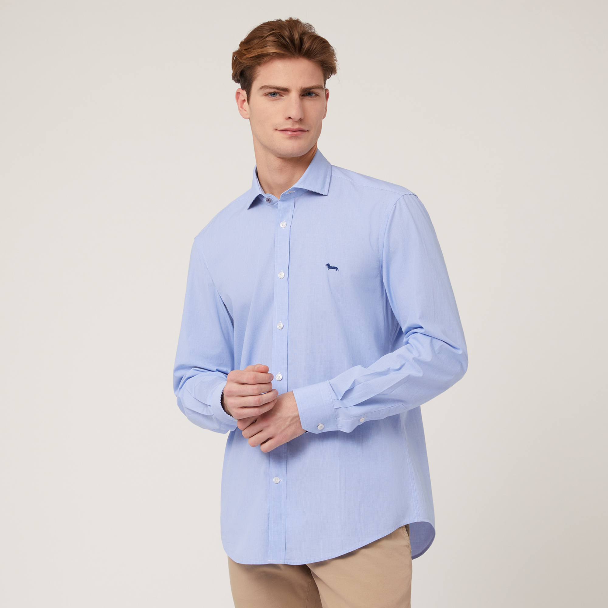 Organic Cotton Poplin Shirt with All-Over Micro Pattern, Sky Blue, large image number 0