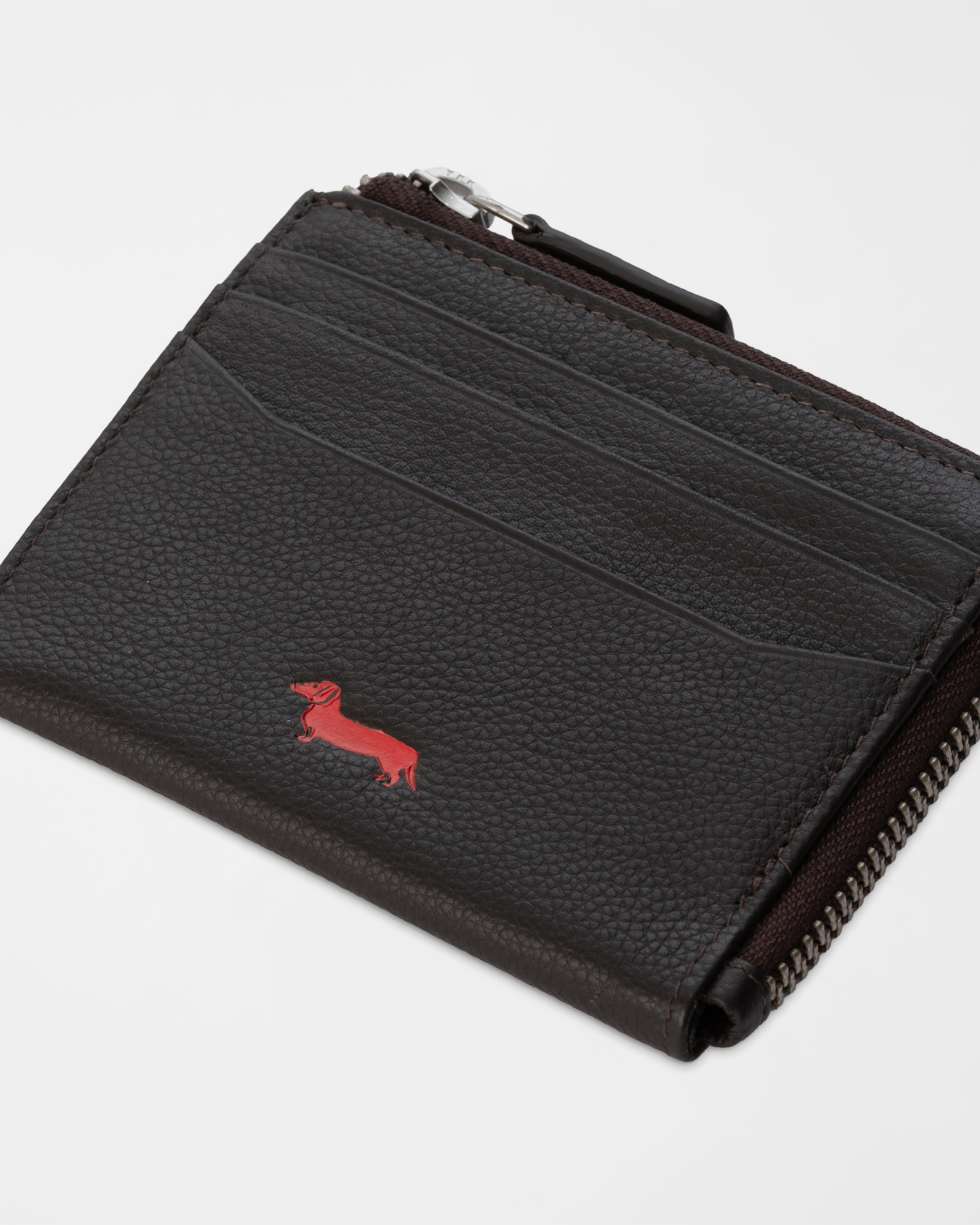 Men&rsquo;s Card Holder with Zip Pocket in Genuine Leather, DARK OAK, large