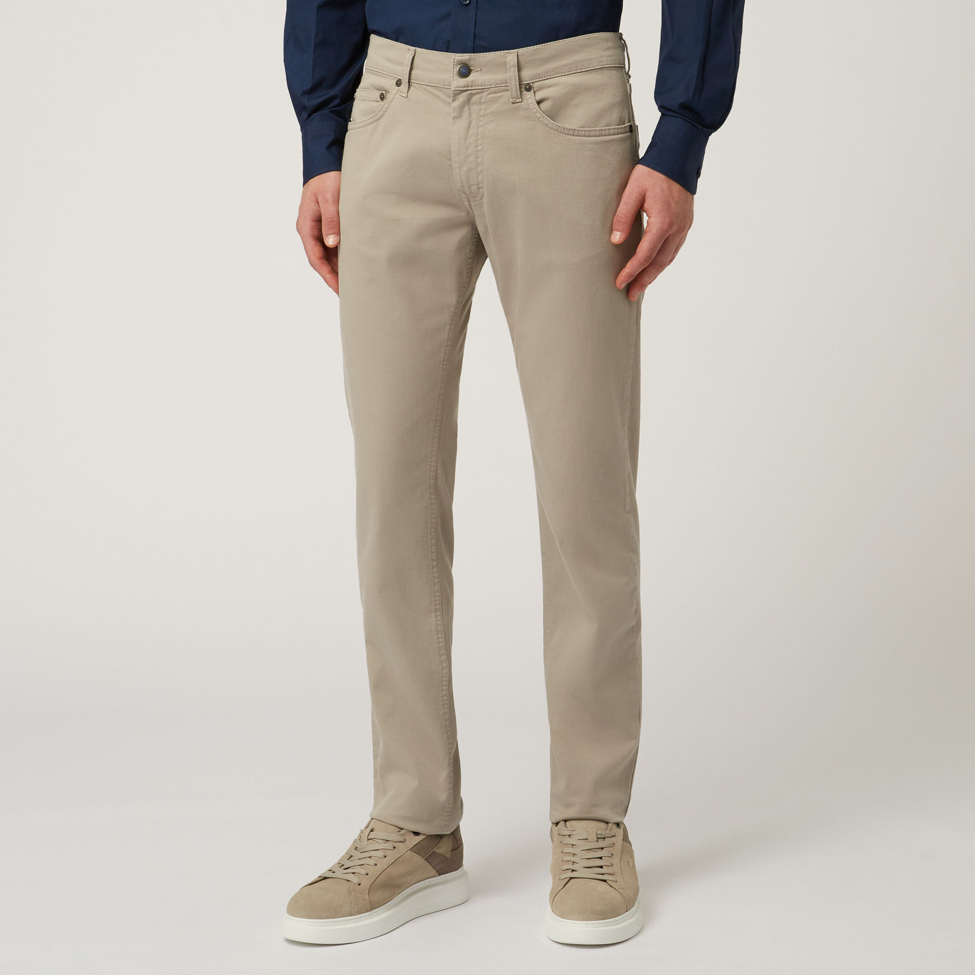 Essentials trousers in plain coloured cotton, Beige, large