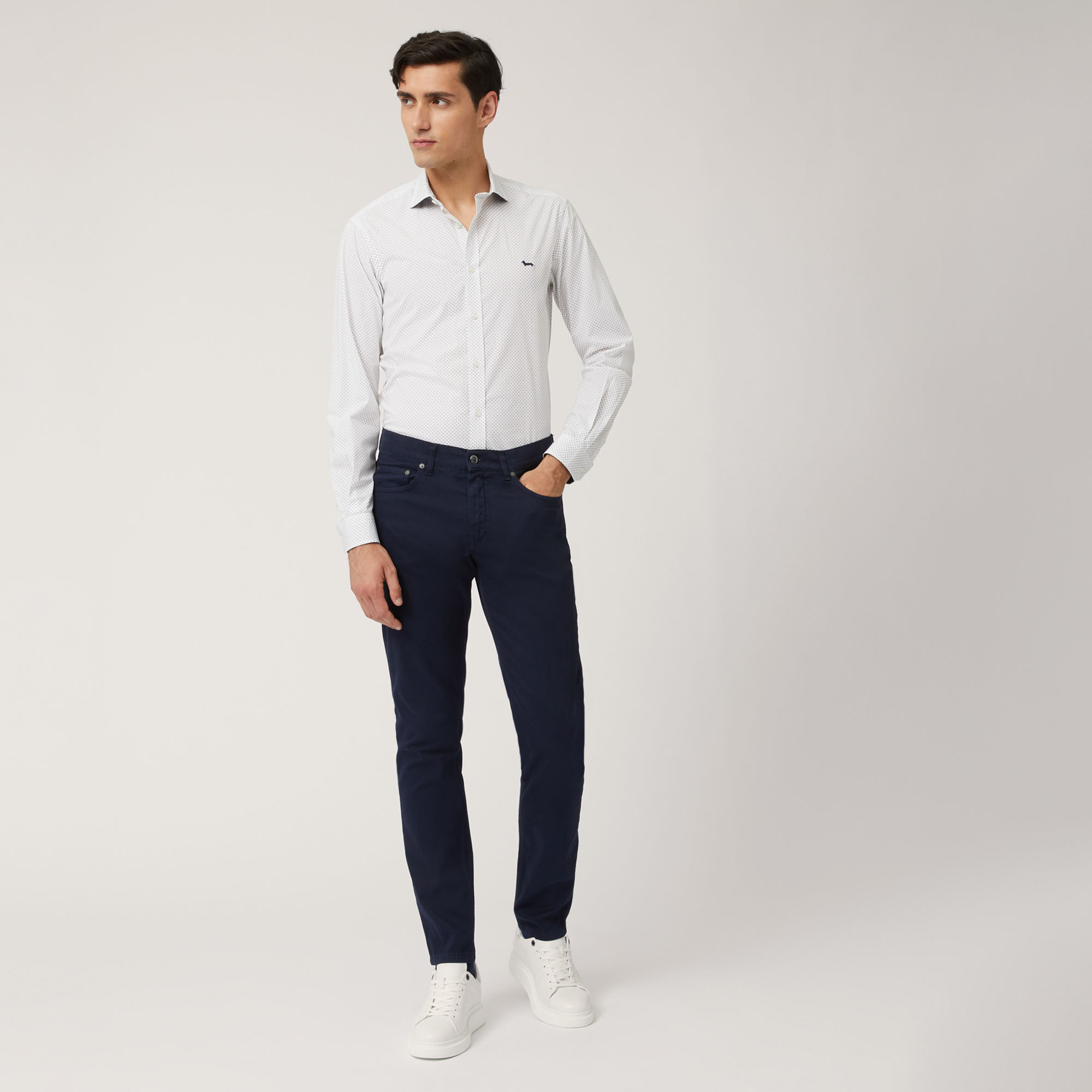 Stretch Cotton Shirt With Contrasting Inner Detail, Blue, large image number 3