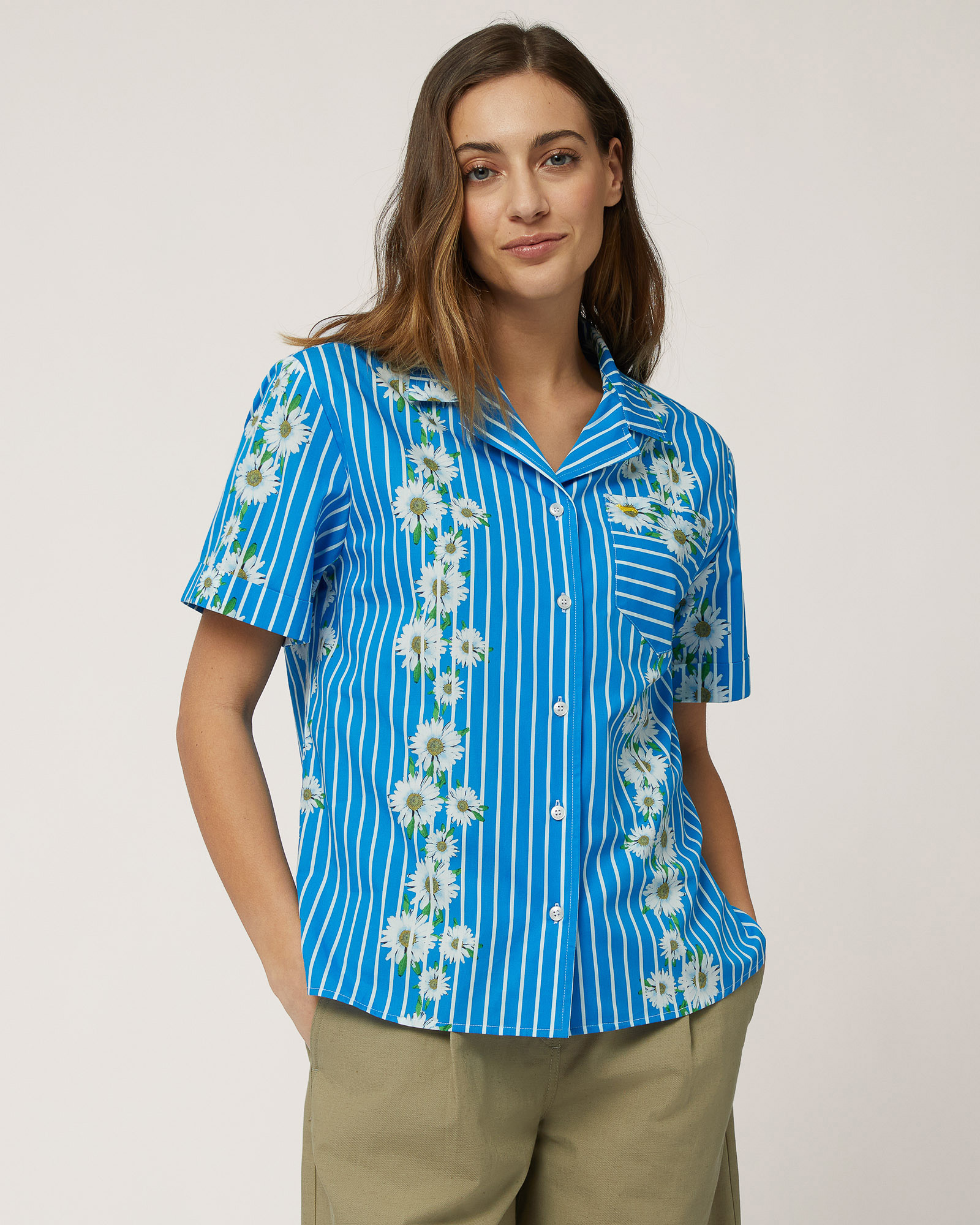 Striped and Daisy-Print Shirt