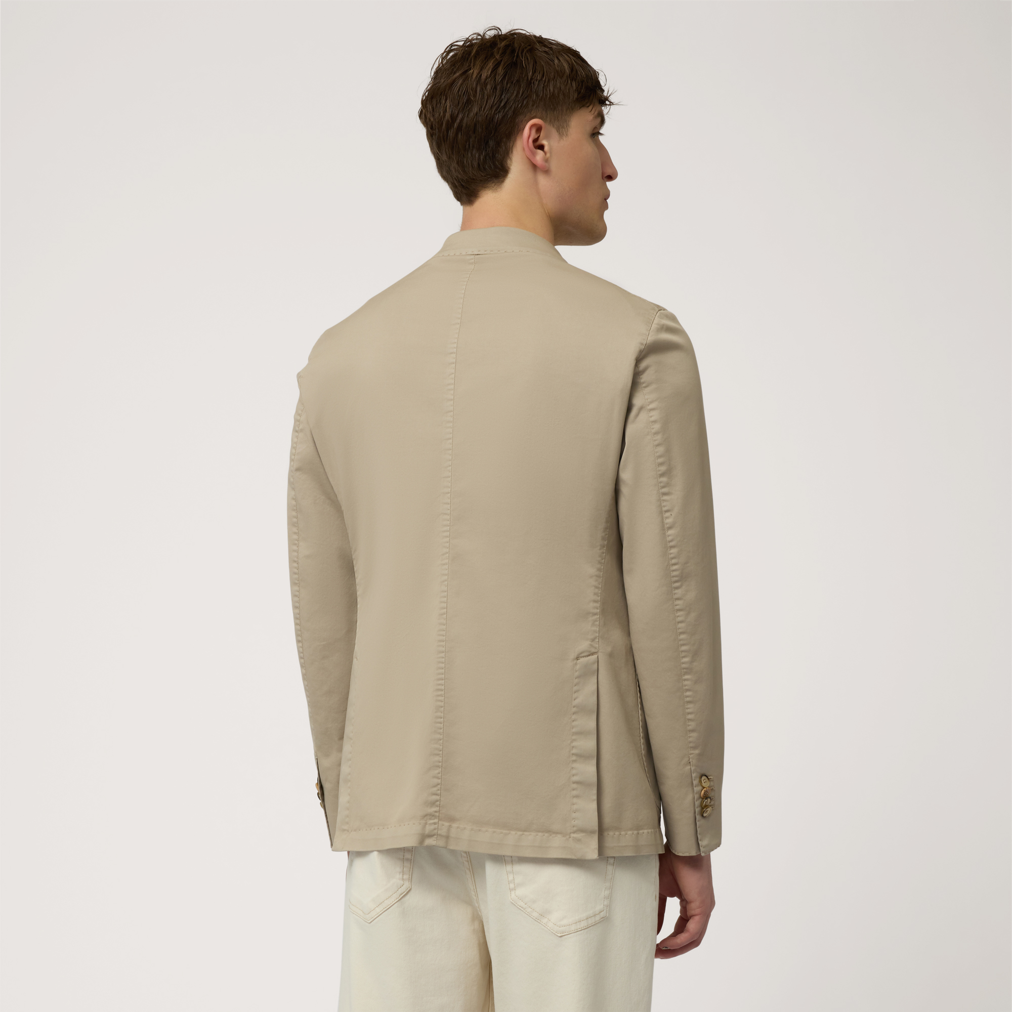 Cotton Double-Breasted Jacket, Beige, large image number 1