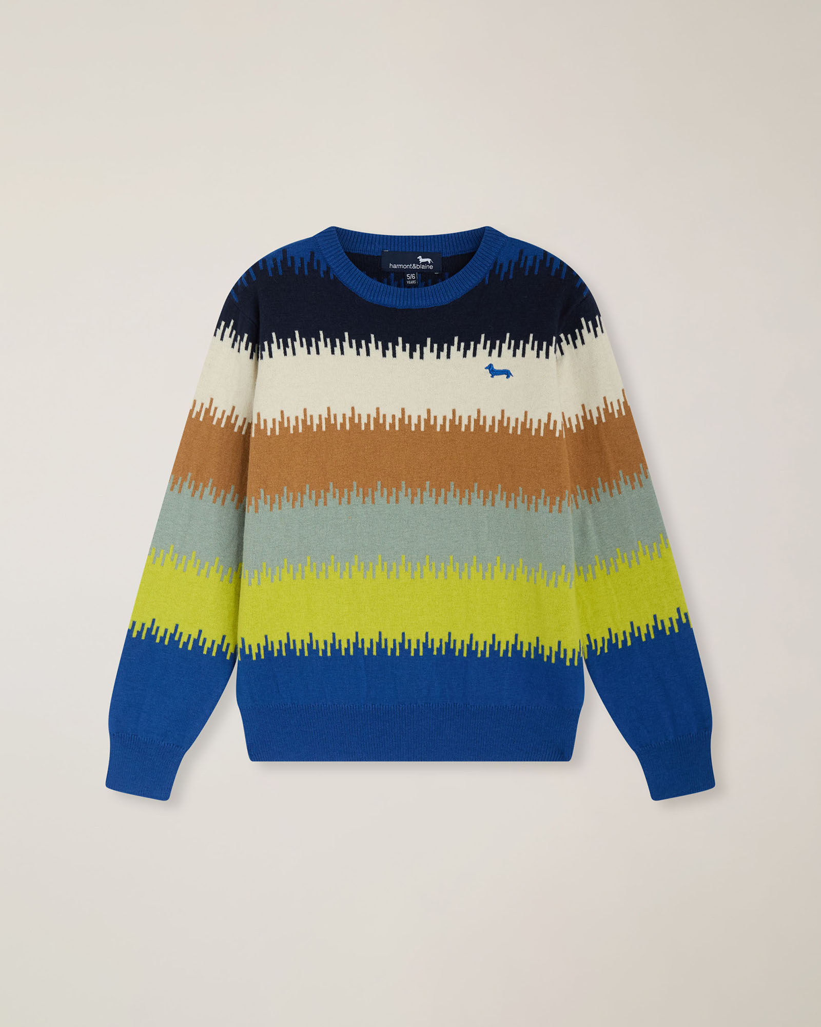Crewneck sweater with intarsia knit and embroidered logo