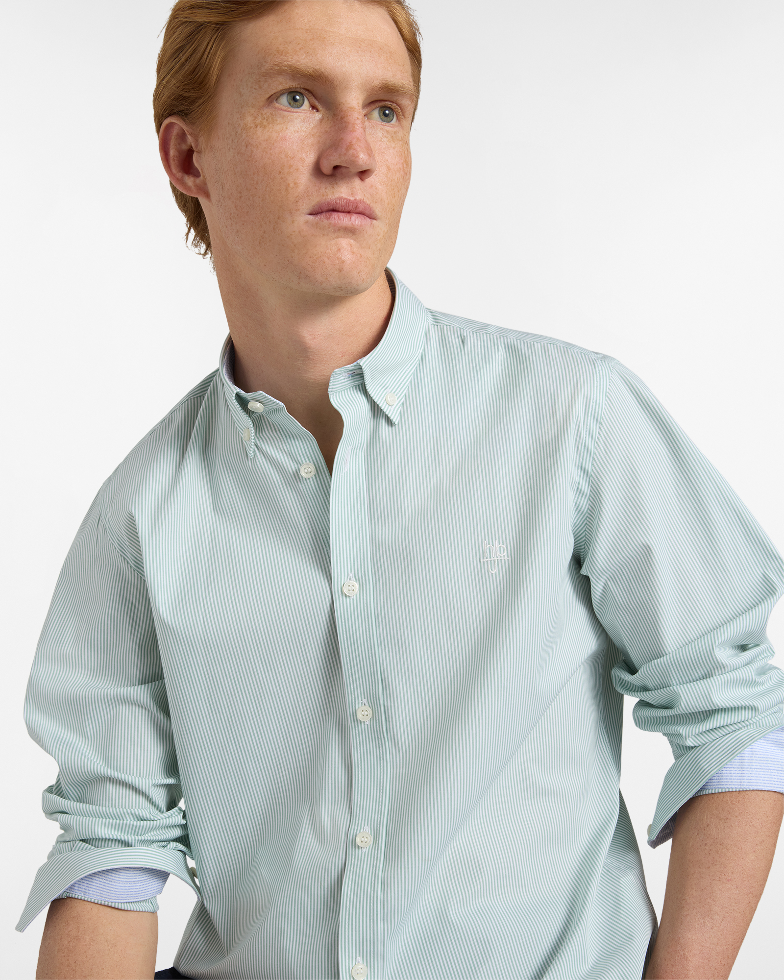 Camicia Uomo a Righe Narrow Fit, Verde chiaro, large image number 2
