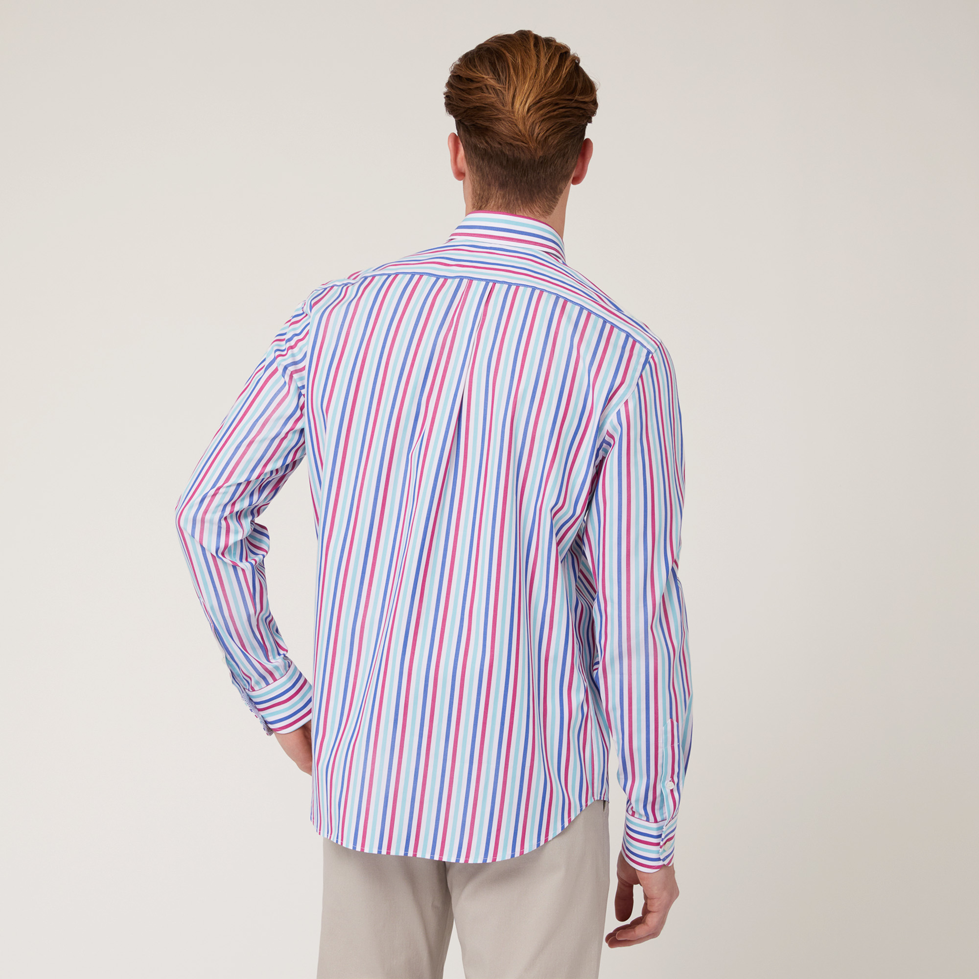 Camicia In Cotone A Righe, Blu Marine, large image number 1